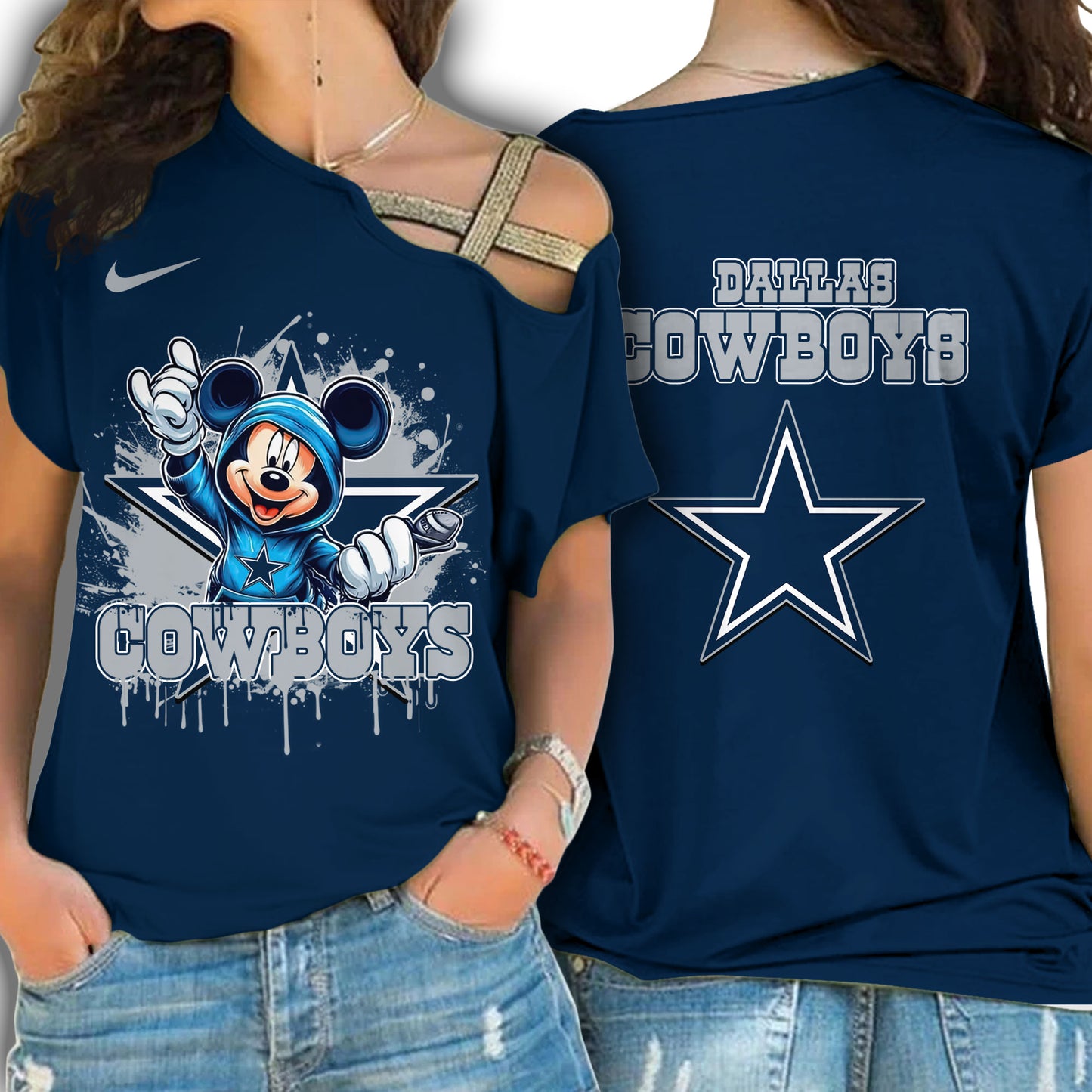 Dallas Cowboys New Woman Cross Strap Shoulder Shirt  AZBTCSS000020