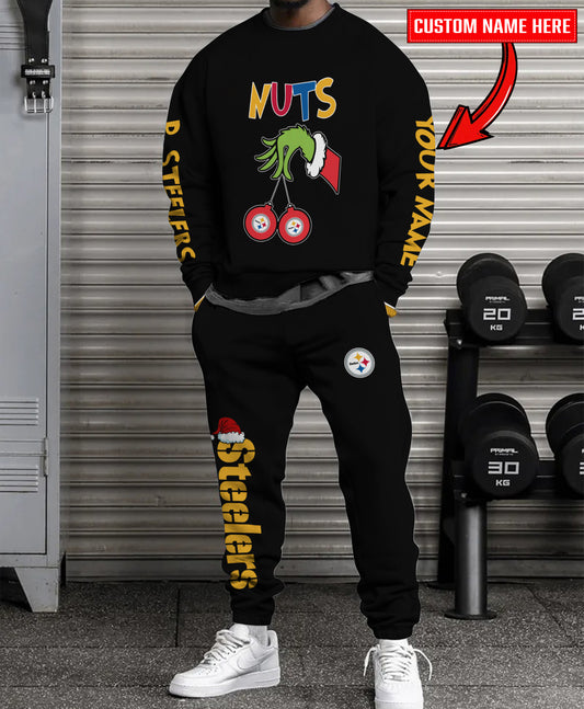 Pittsburgh Steelers Chest – Nuts Combo Sweatshirt And Sweatpants Christmas Collection AZCASP000191Black