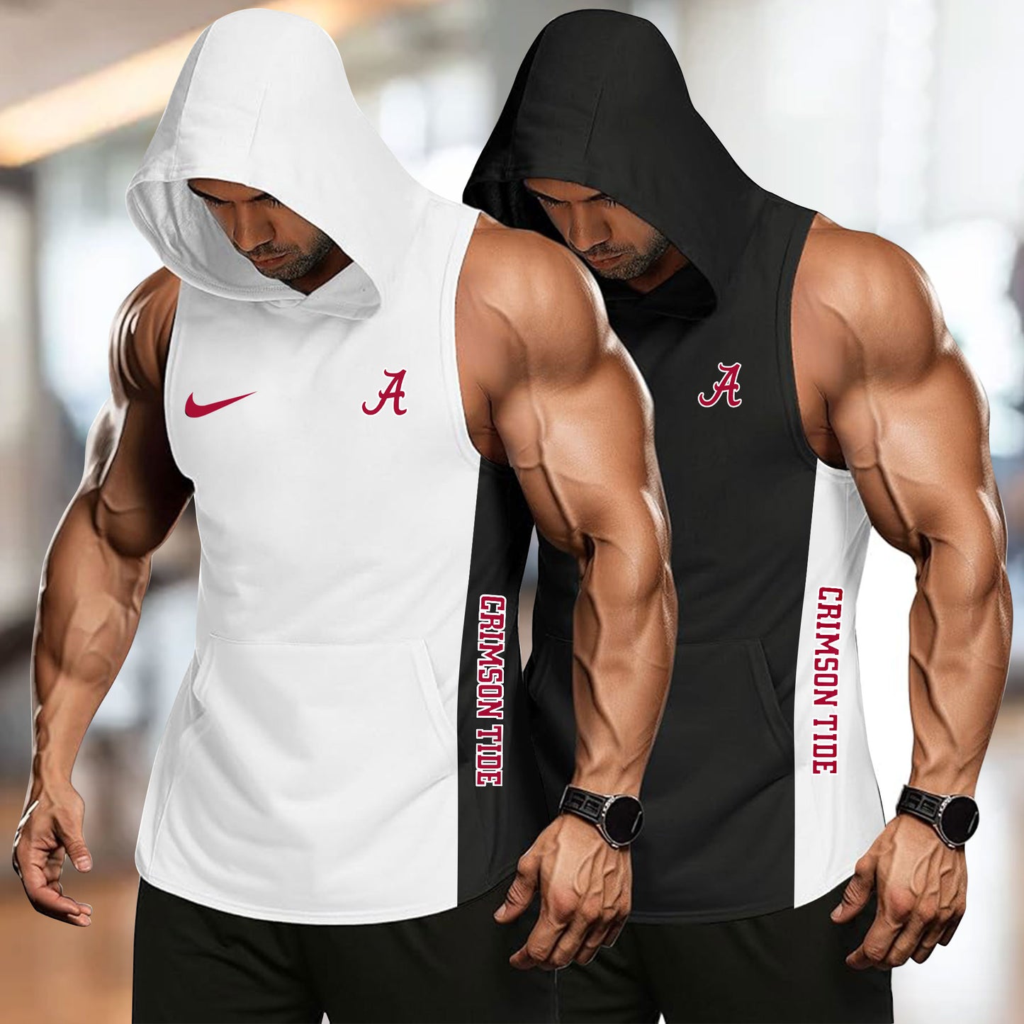 Alabama Crimson Personalized Men Workout Hooded Tank Top AZBTMHTT000065