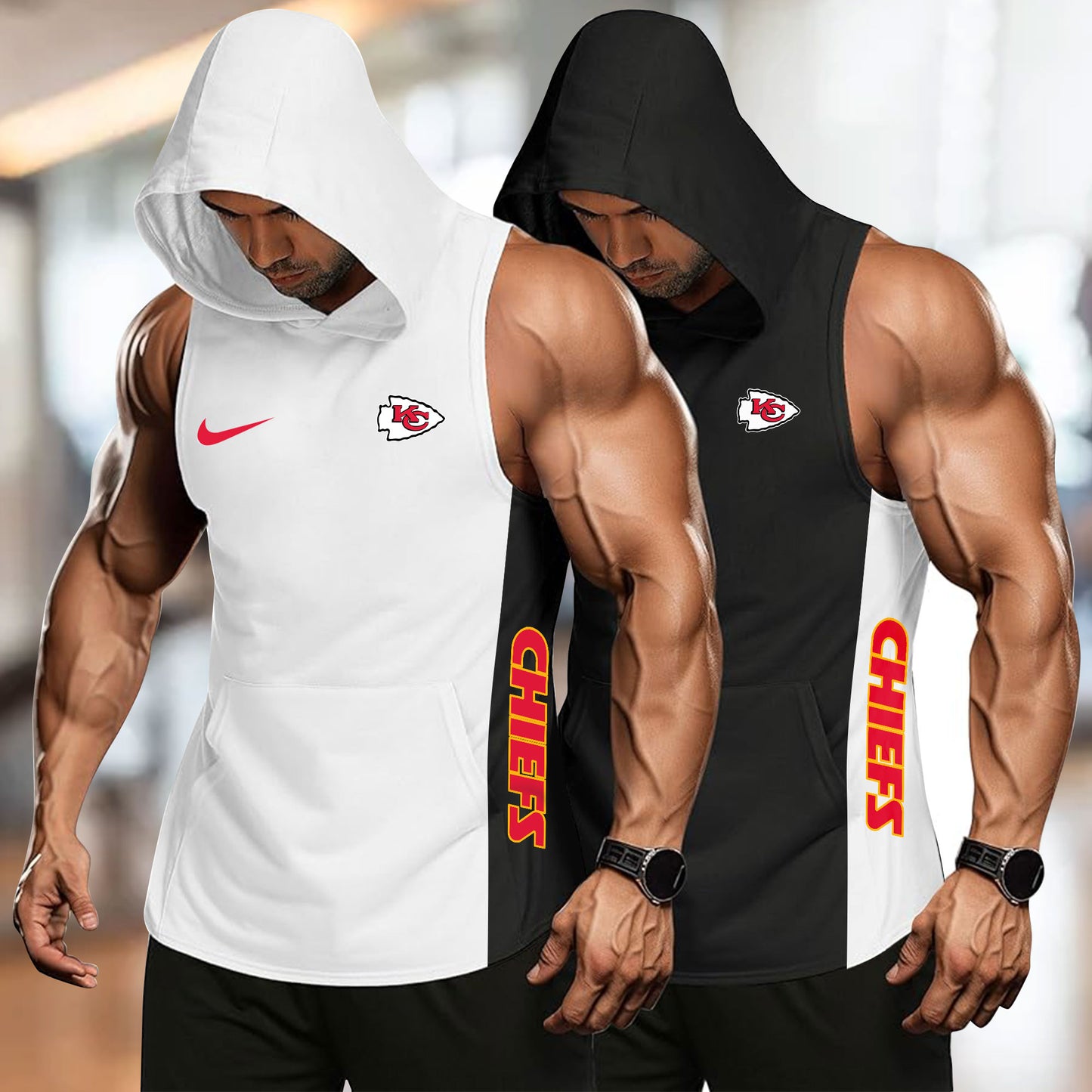 Kansas City Chiefs Personalied Men Workout Hooded Tank Top AZBTMHTT000016
