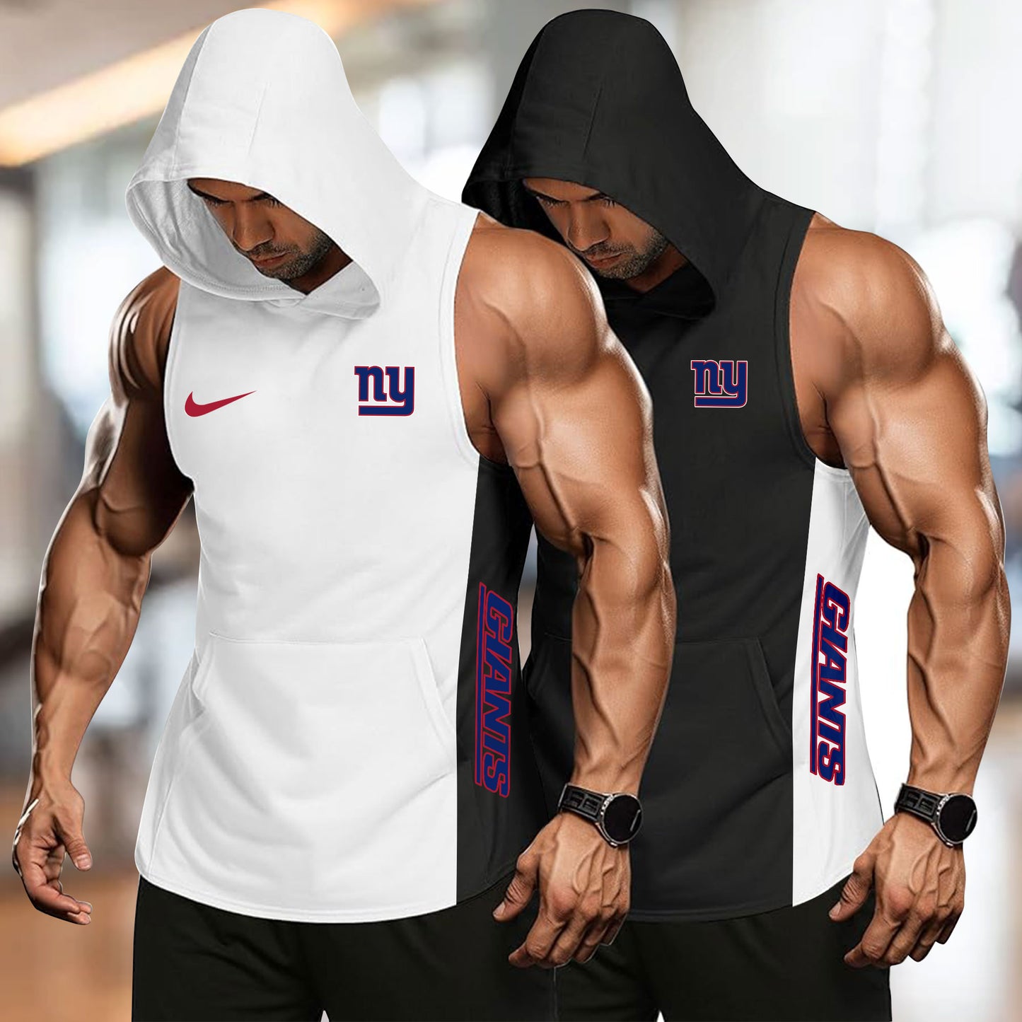 New York Giants Personalied Men Workout Hooded Tank Top AZBTMHTT000021