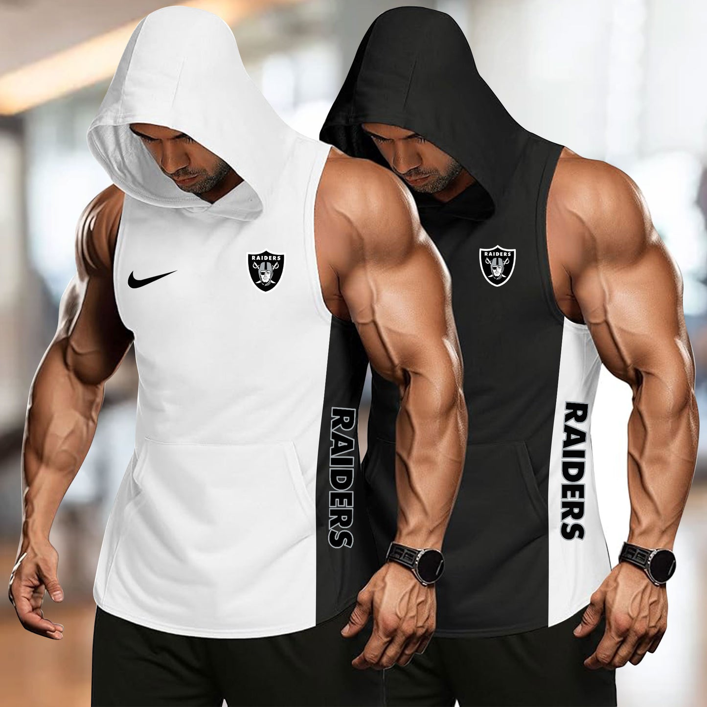Las Vegas Raiders Personalied Men Workout Hooded Tank Top AZBTMHTT000023