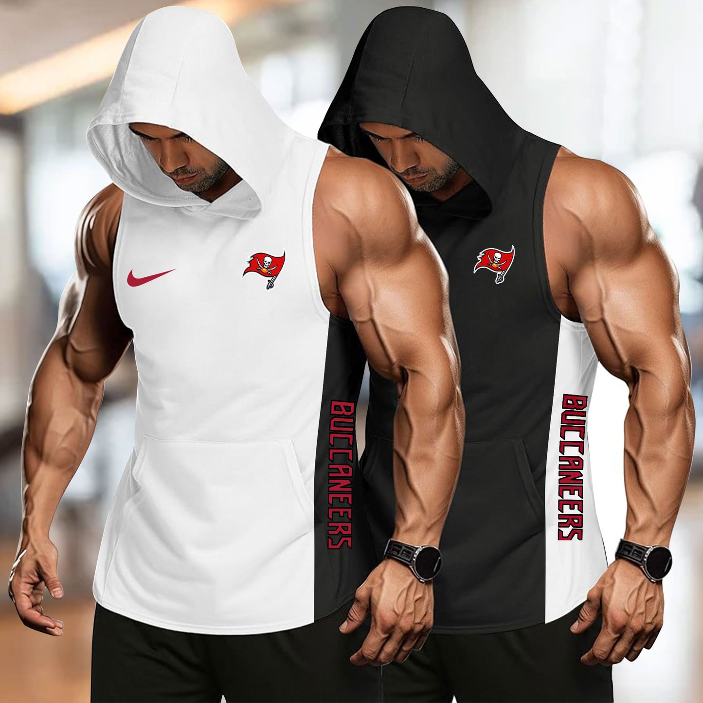 Tampa Bay Buccaneers Personalied Men Workout Hooded Tank Top AZBTMHTT000030
