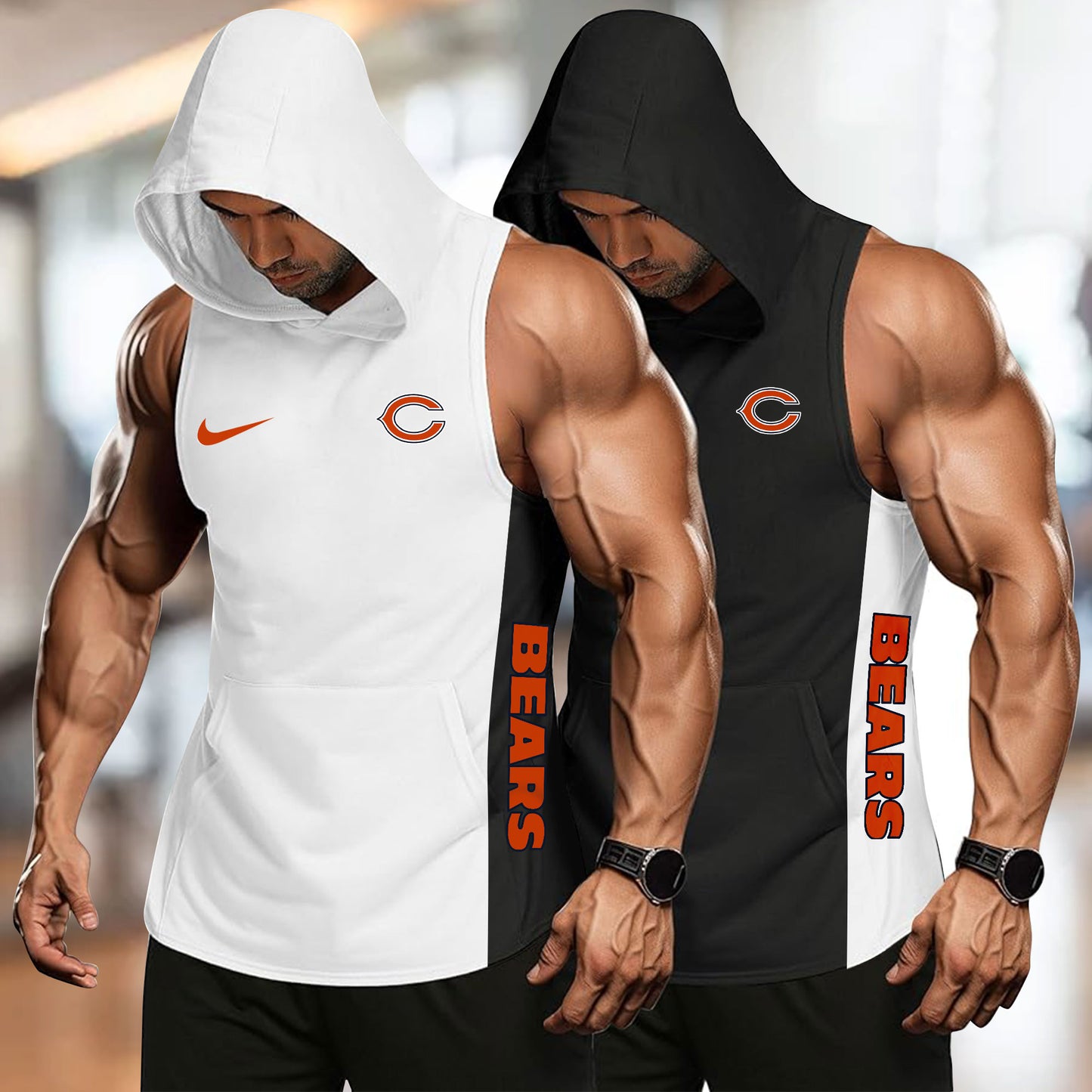 Chicago Bears Personalied Men Workout Hooded Tank Top AZBTMHTT000006