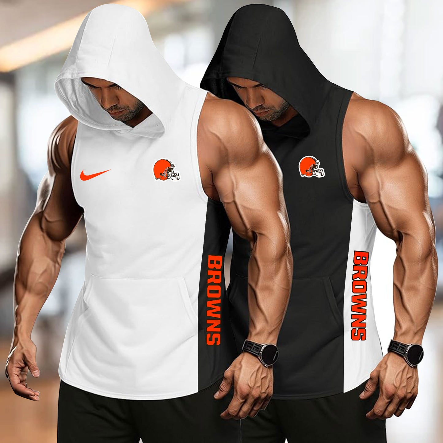 Cleveland Browns Personalied Men Workout Hooded Tank Top AZBTMHTT000008