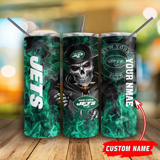 New York Jets Personalized Glitter Tumbler With Stainless Steel Straw BG90
