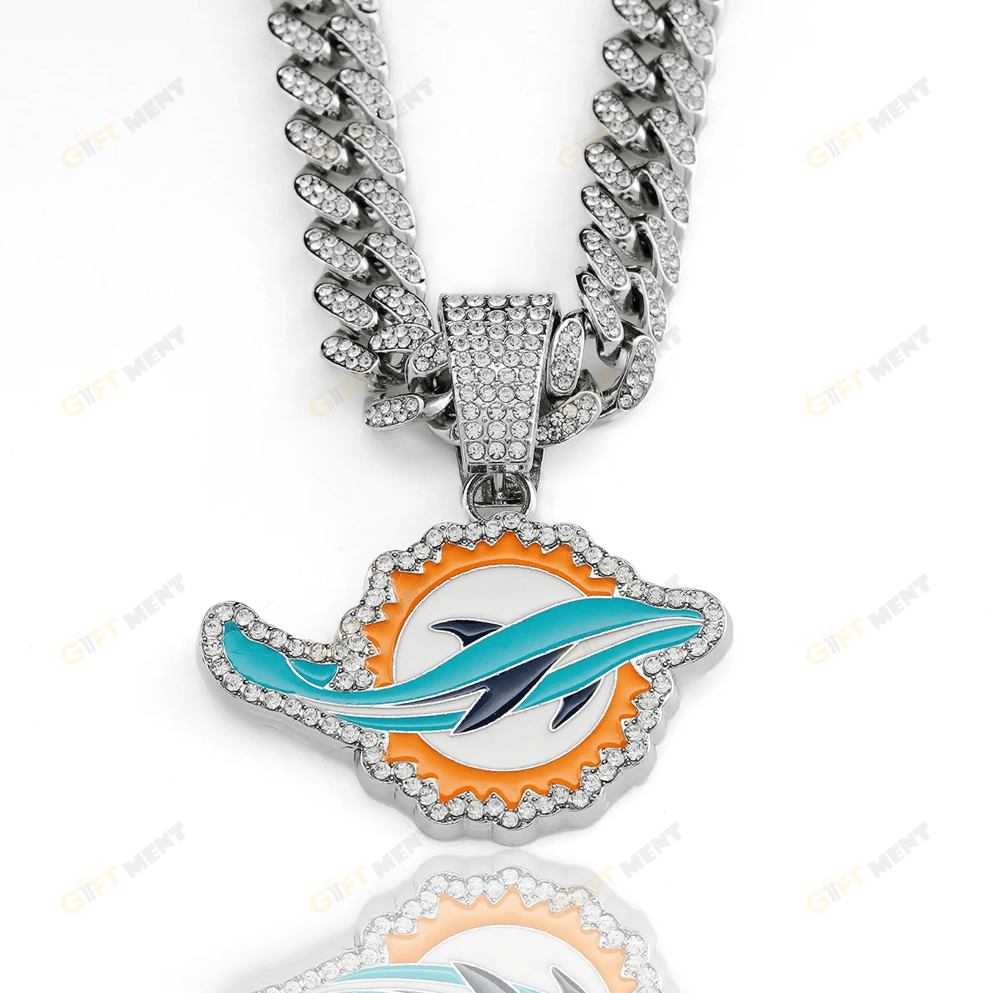 Miami Dolphins Hip Hop Iced Out Bling Pendant Cuban Chain