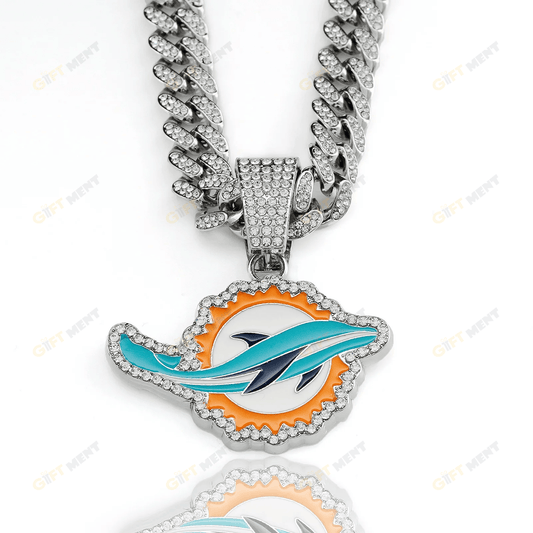 Miami Dolphins Hip Hop Iced Out Bling Pendant Cuban Chain