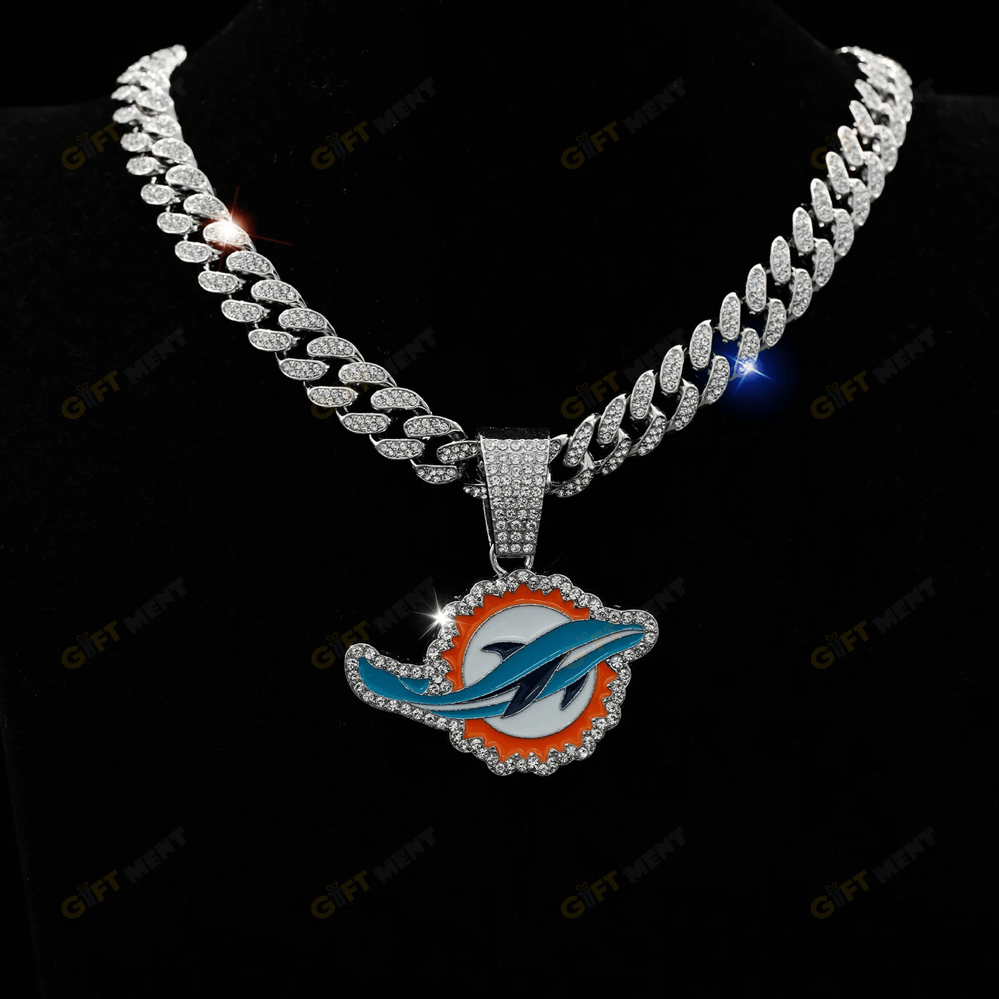 Miami Dolphins Hip Hop Iced Out Bling Pendant Cuban Chain