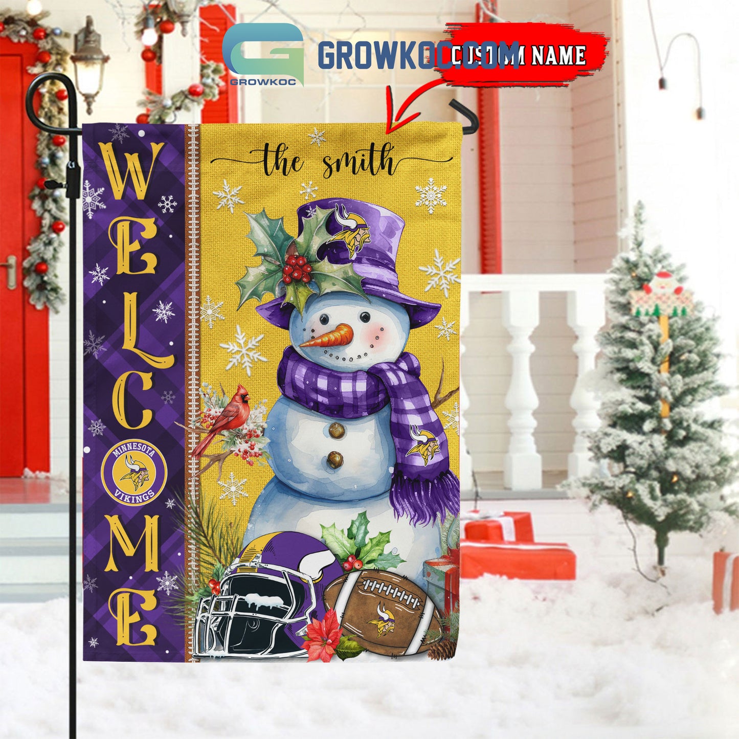 Minnesota Vikings Christmas Personalized Flag BGFLAG540