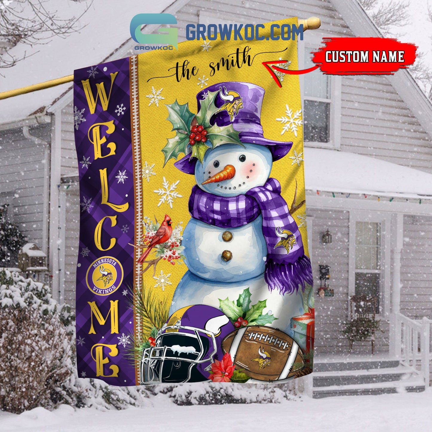 Minnesota Vikings Christmas Personalized Flag BGFLAG540
