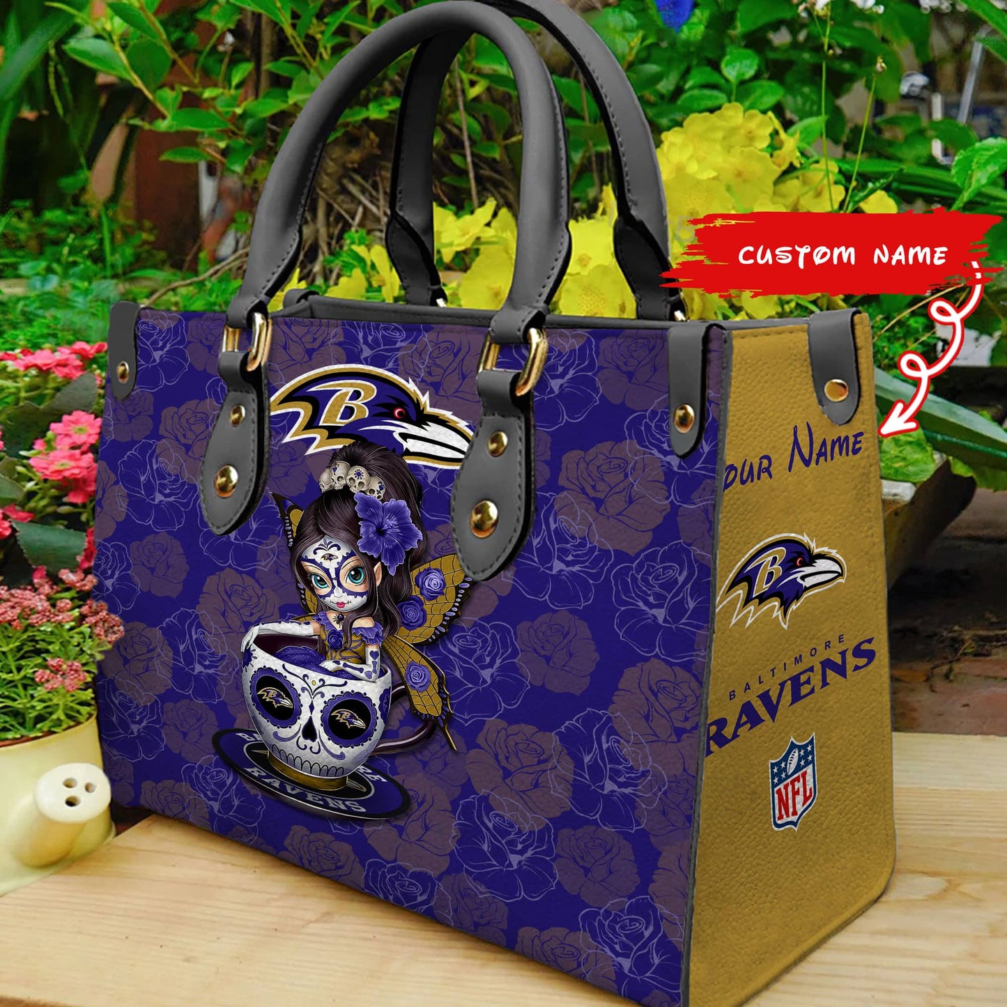 Baltimore Ravens Personalized Leather Hand Bag BB50
