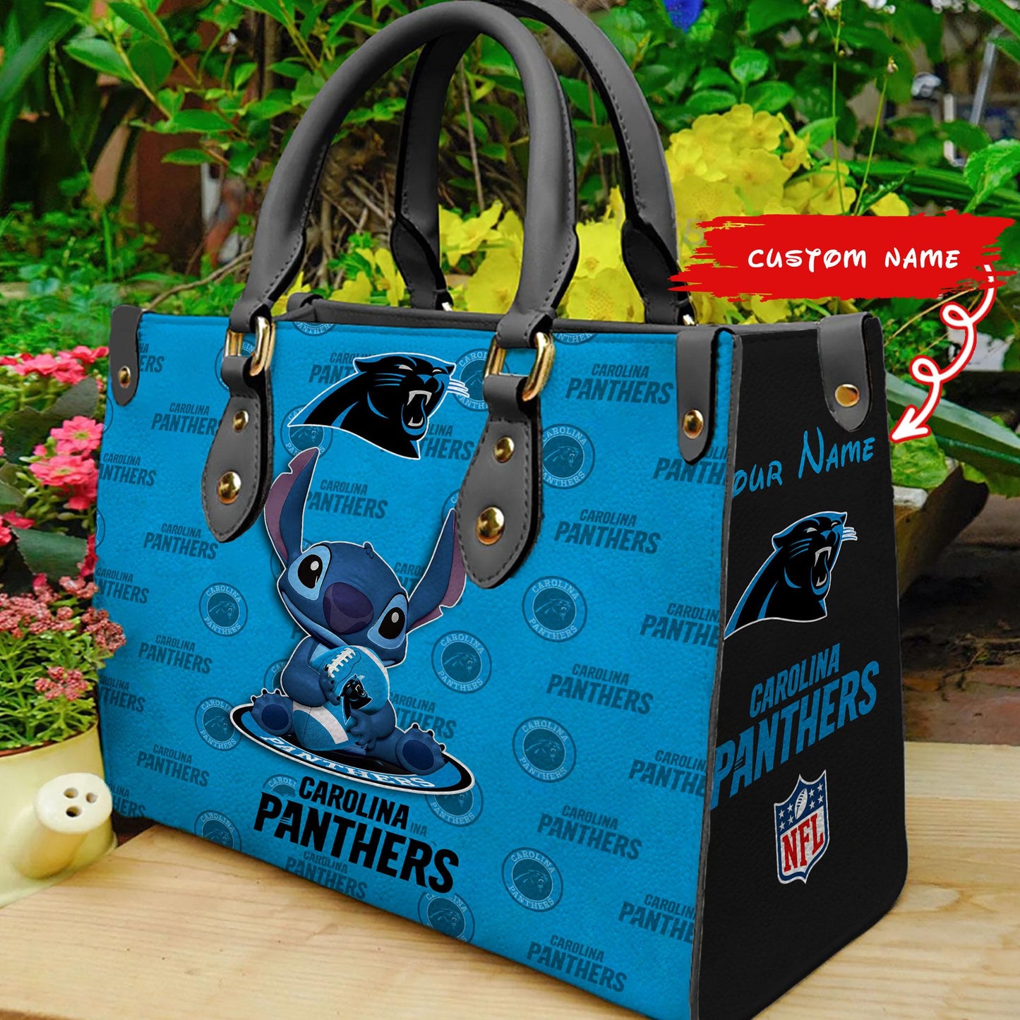 Carolina Panthers Personalized Leather Hand Bag BB369