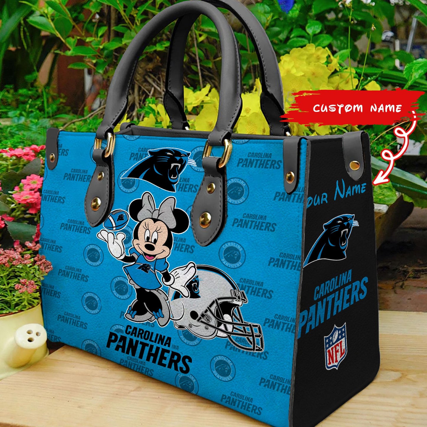 Carolina Panthers Personalized Leather Hand Bag BB402