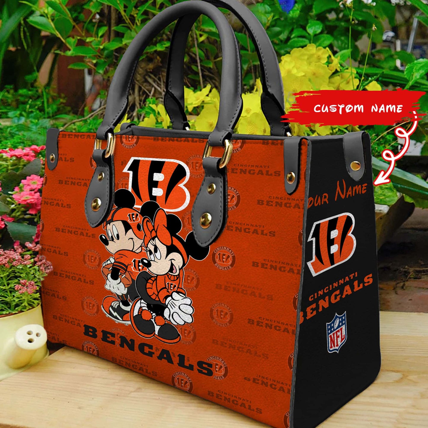 Cincinnati Bengals Personalized Leather Hand Bag BB86