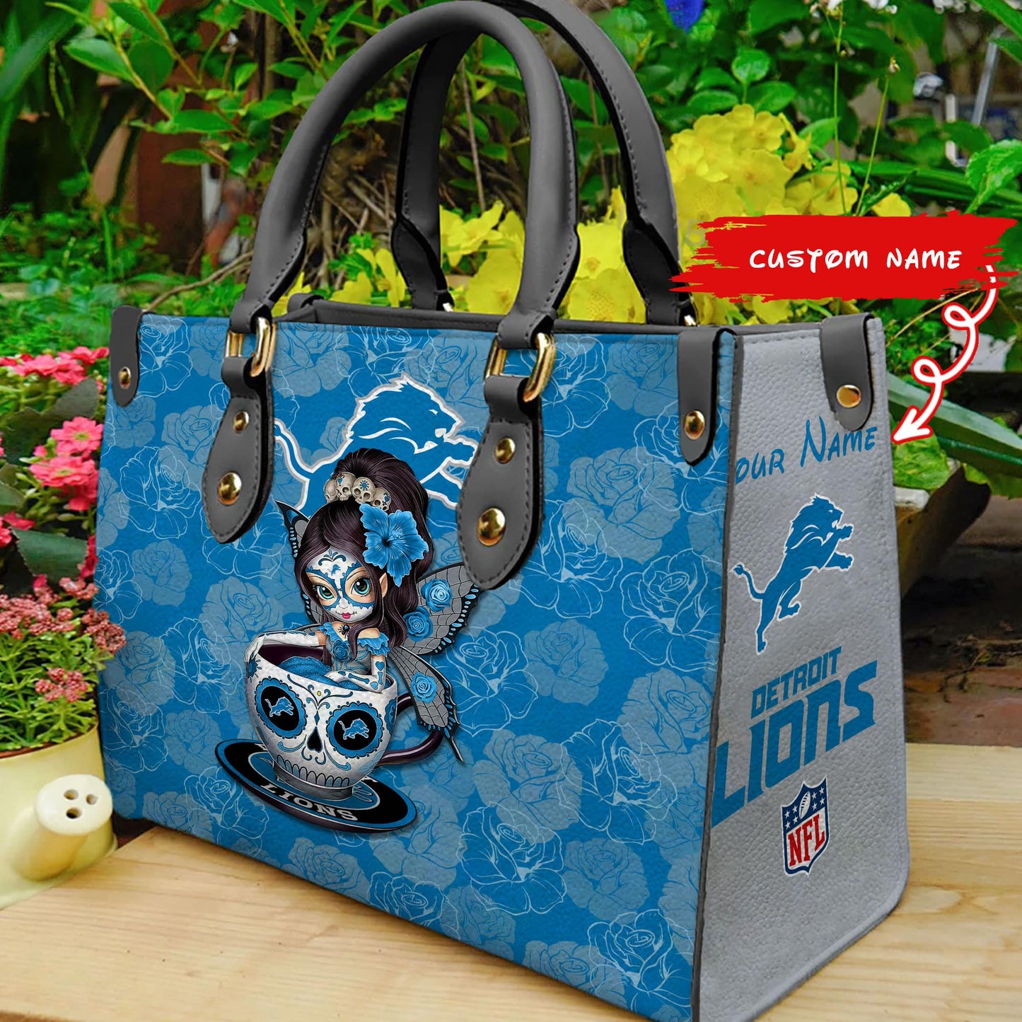 Detroit Lions Personalized Leather Hand Bag BB58