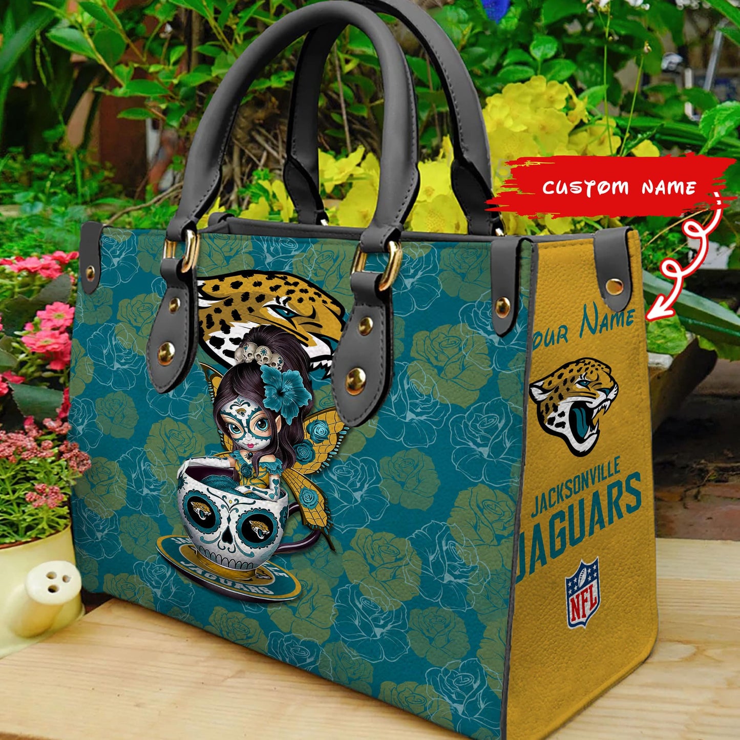 Jacksonville Jaguars Personalized Leather Hand Bag BB62