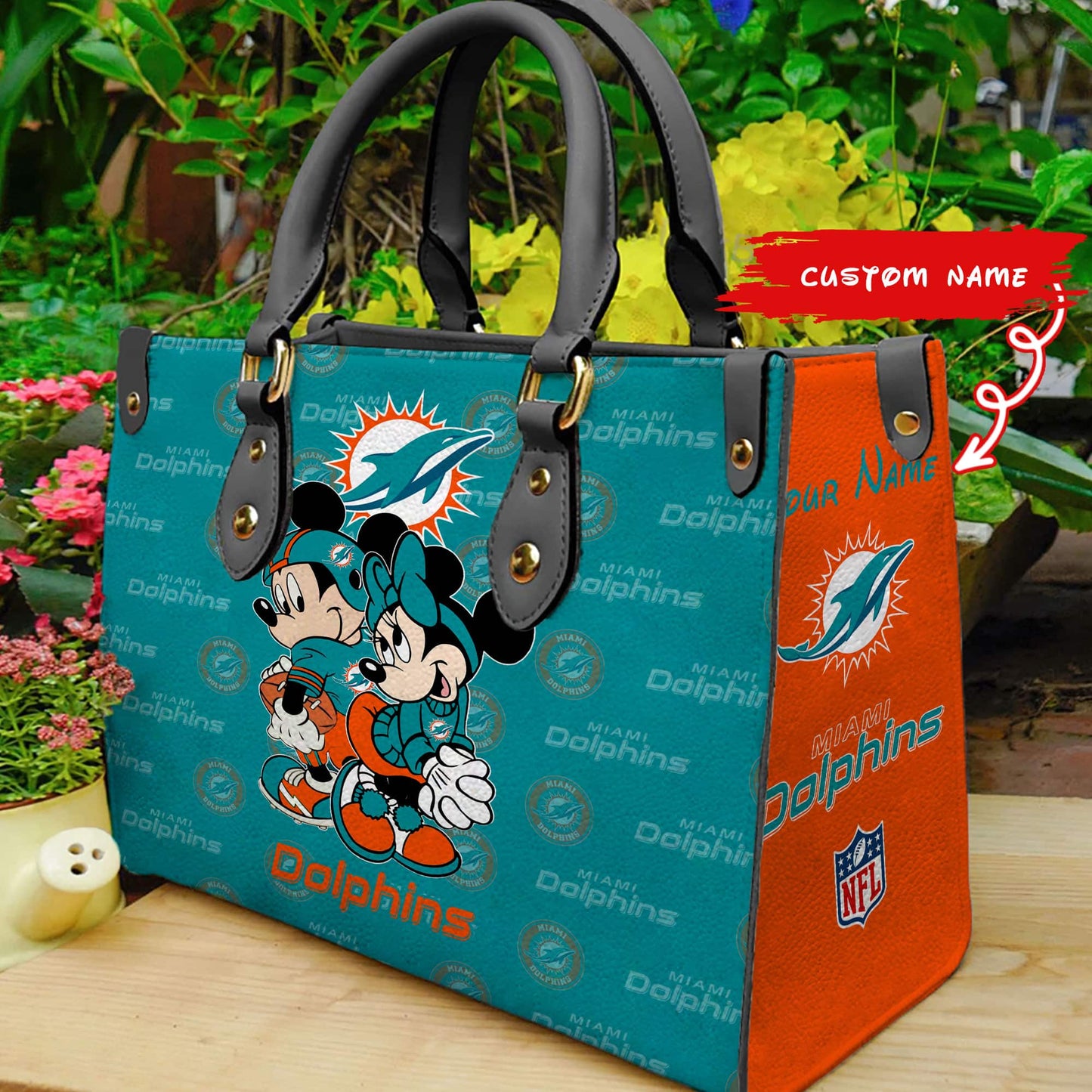 Miami Dolphins Personalized Leather Hand Bag BB99
