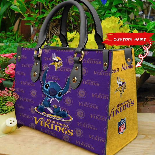 Minnesota Vikings Personalized Leather Hand Bag BB356