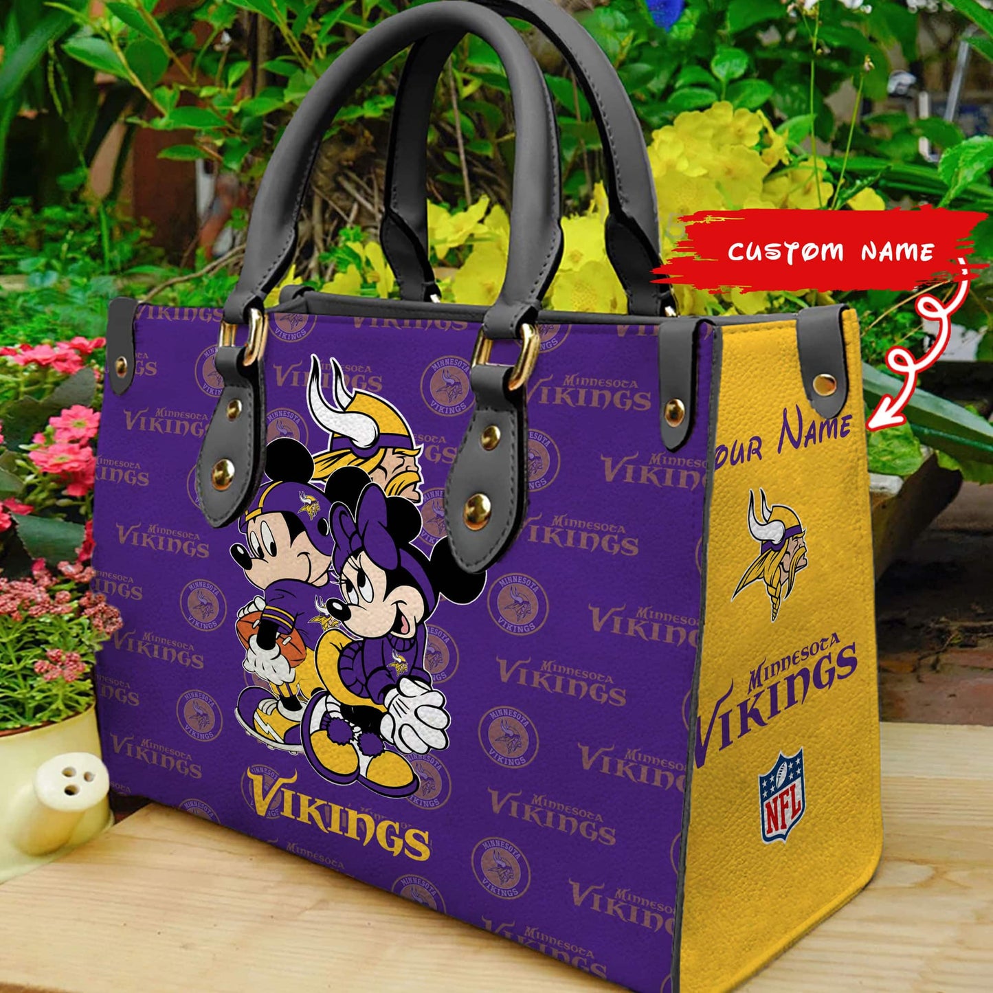 Minnesota Vikings Personalized Leather Hand Bag BB100