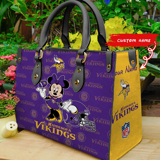 Minnesota Vikings Personalized Leather Hand Bag BB389