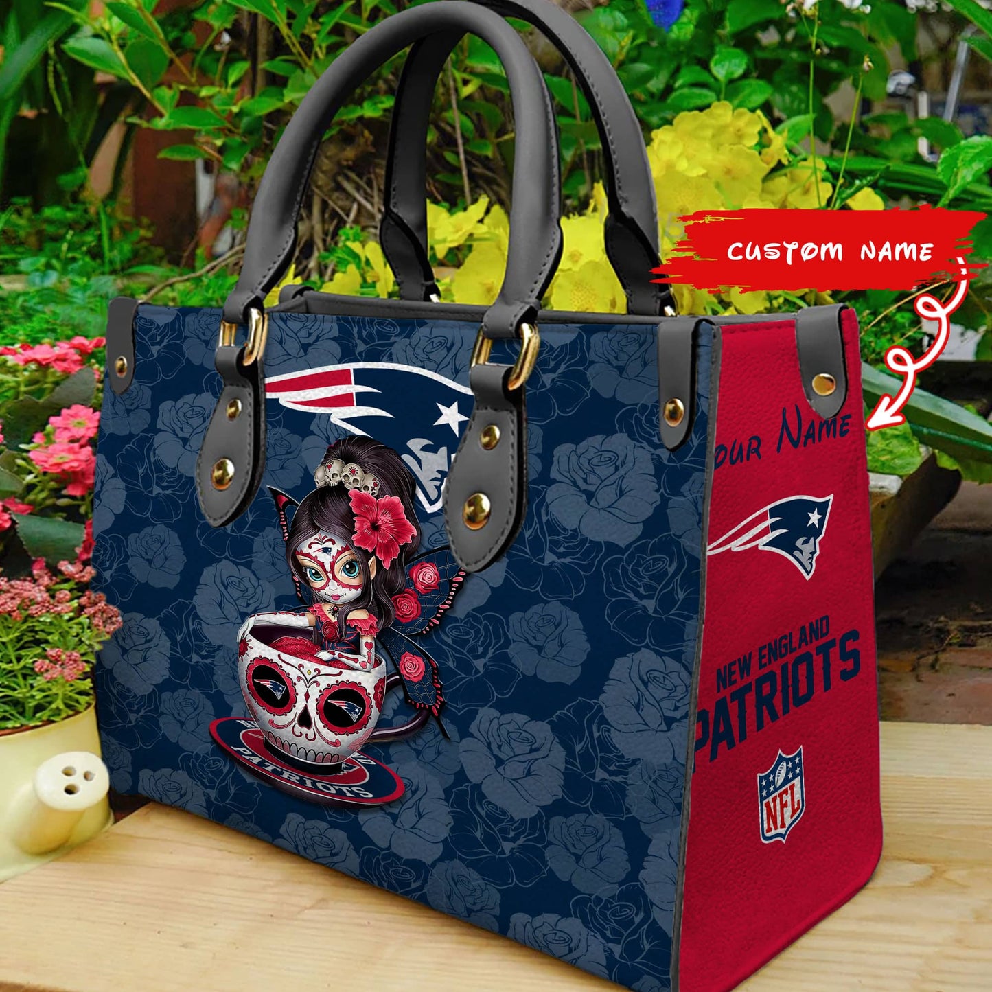 New England Patriots Personalized Leather Hand Bag BB69