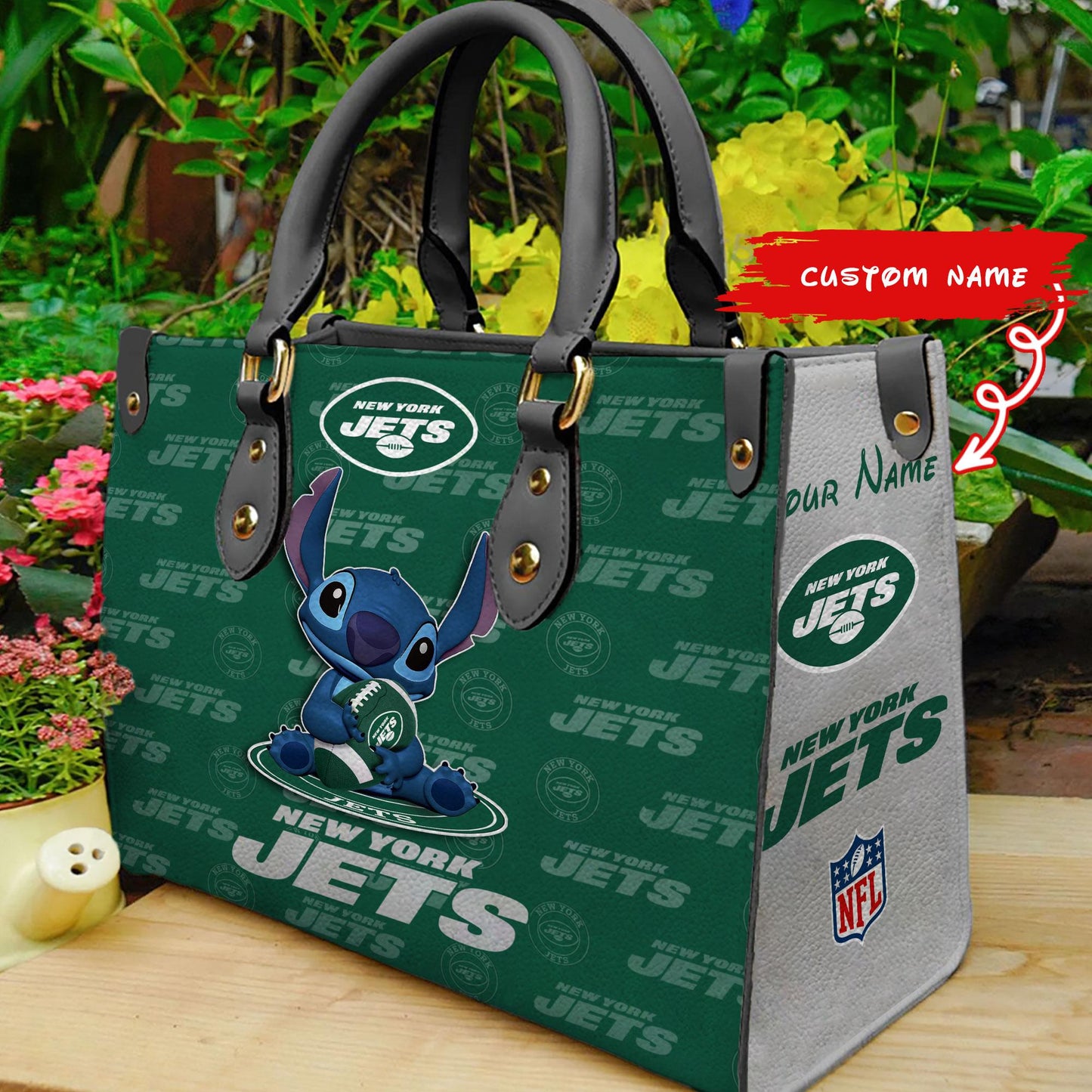 New York Jets Personalized Leather Hand Bag BB349