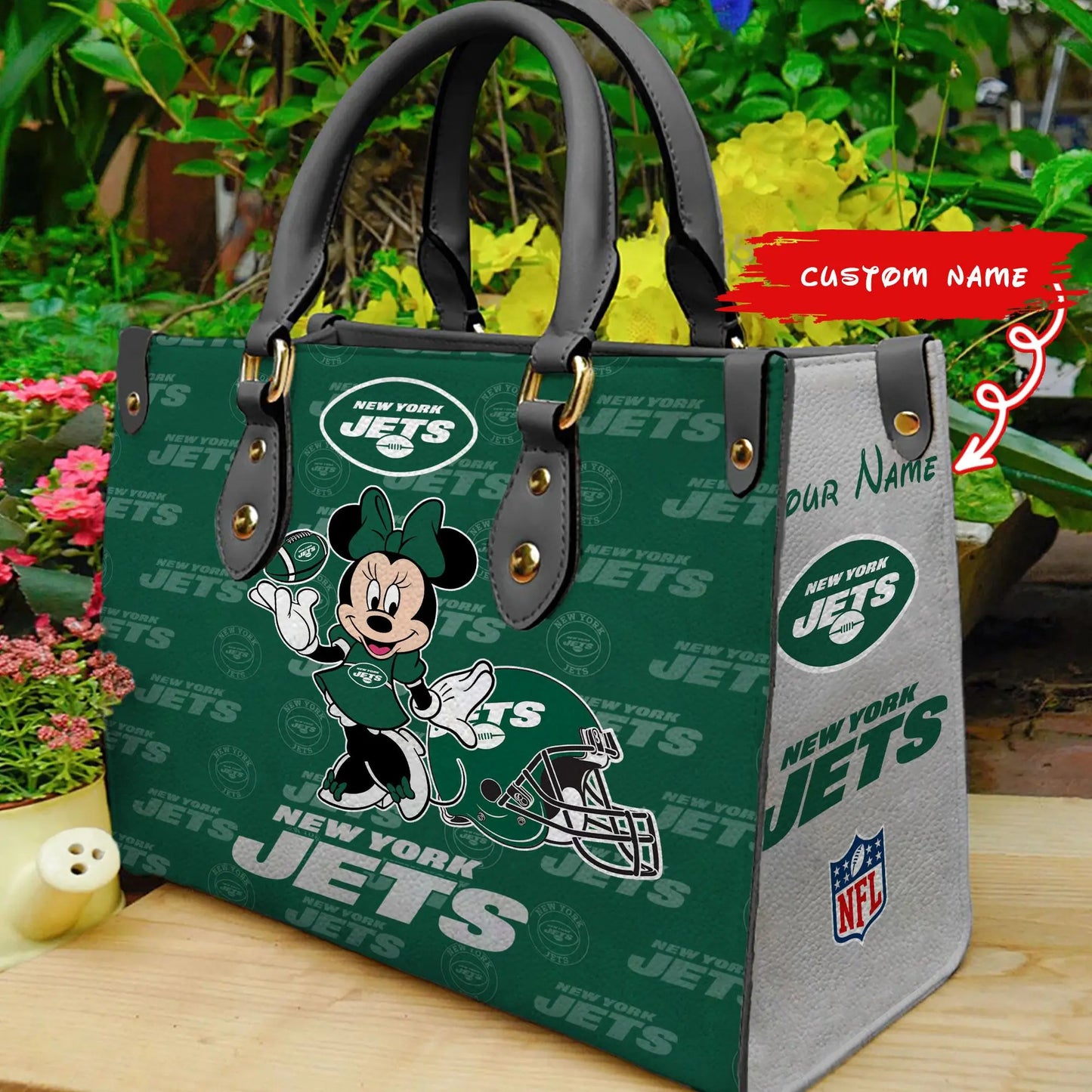 New York Jets Personalized Leather Hand Bag BB382