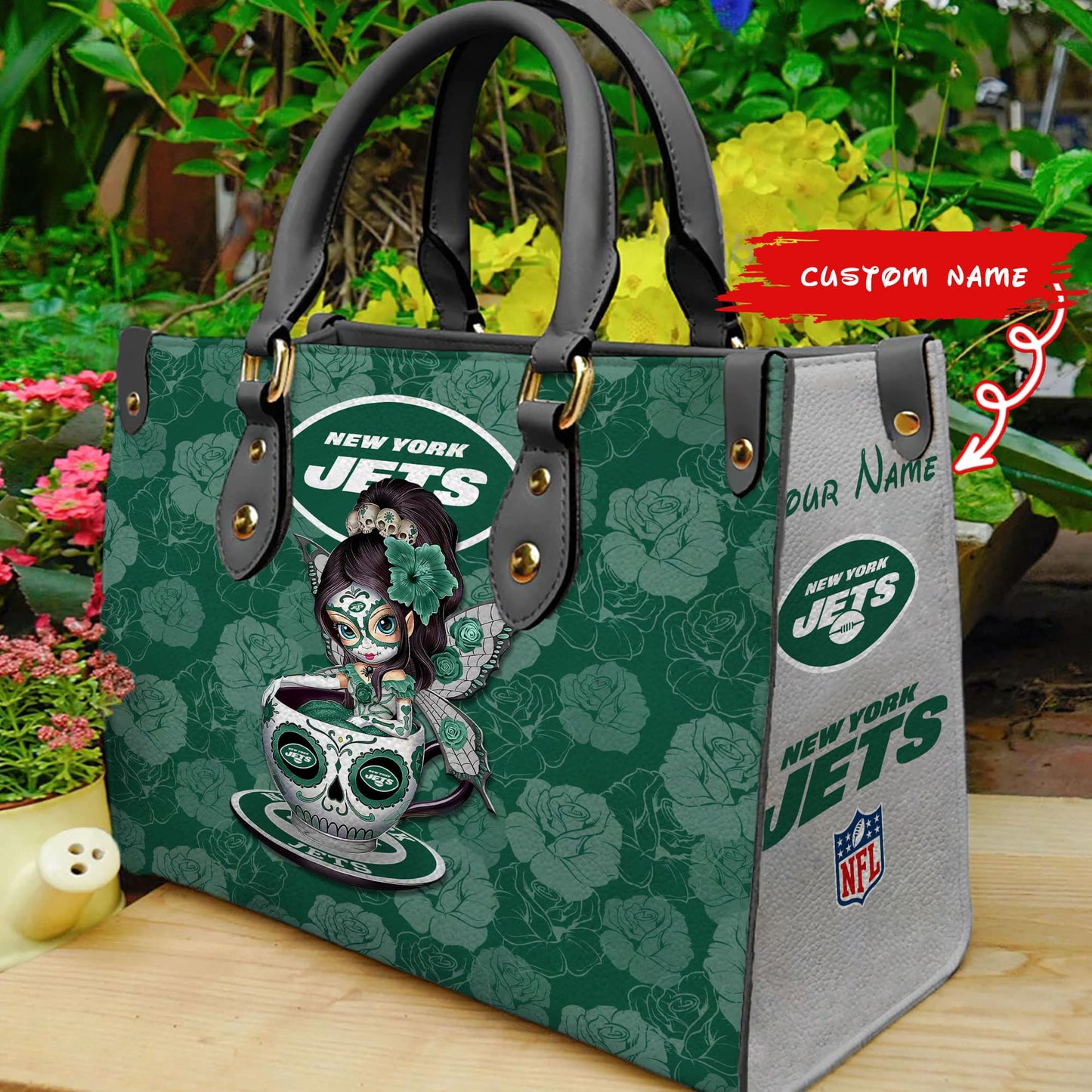 New York Jets Personalized Leather Hand Bag BB72