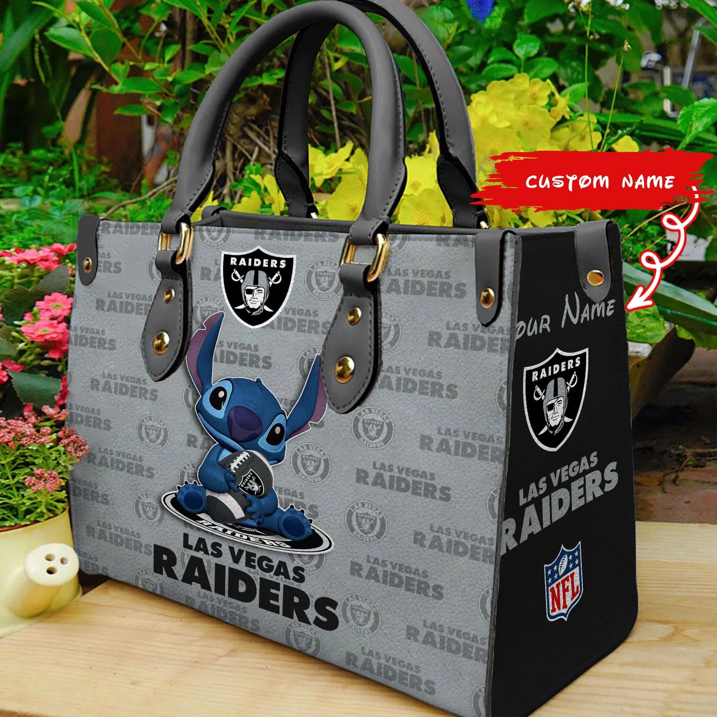 Las Vegas Raiders Personalized Leather Hand Bag BB353