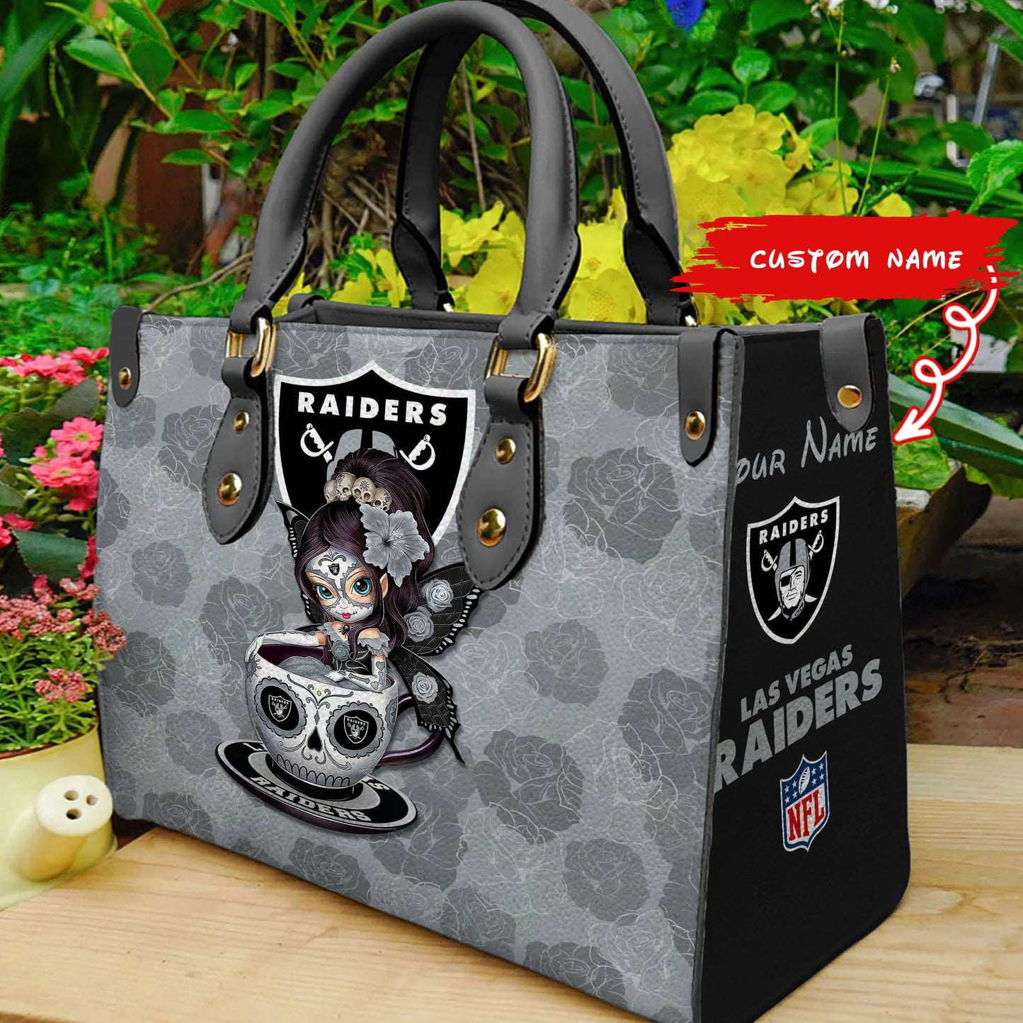 Las Vegas Raiders Personalized Leather Hand Bag BB64