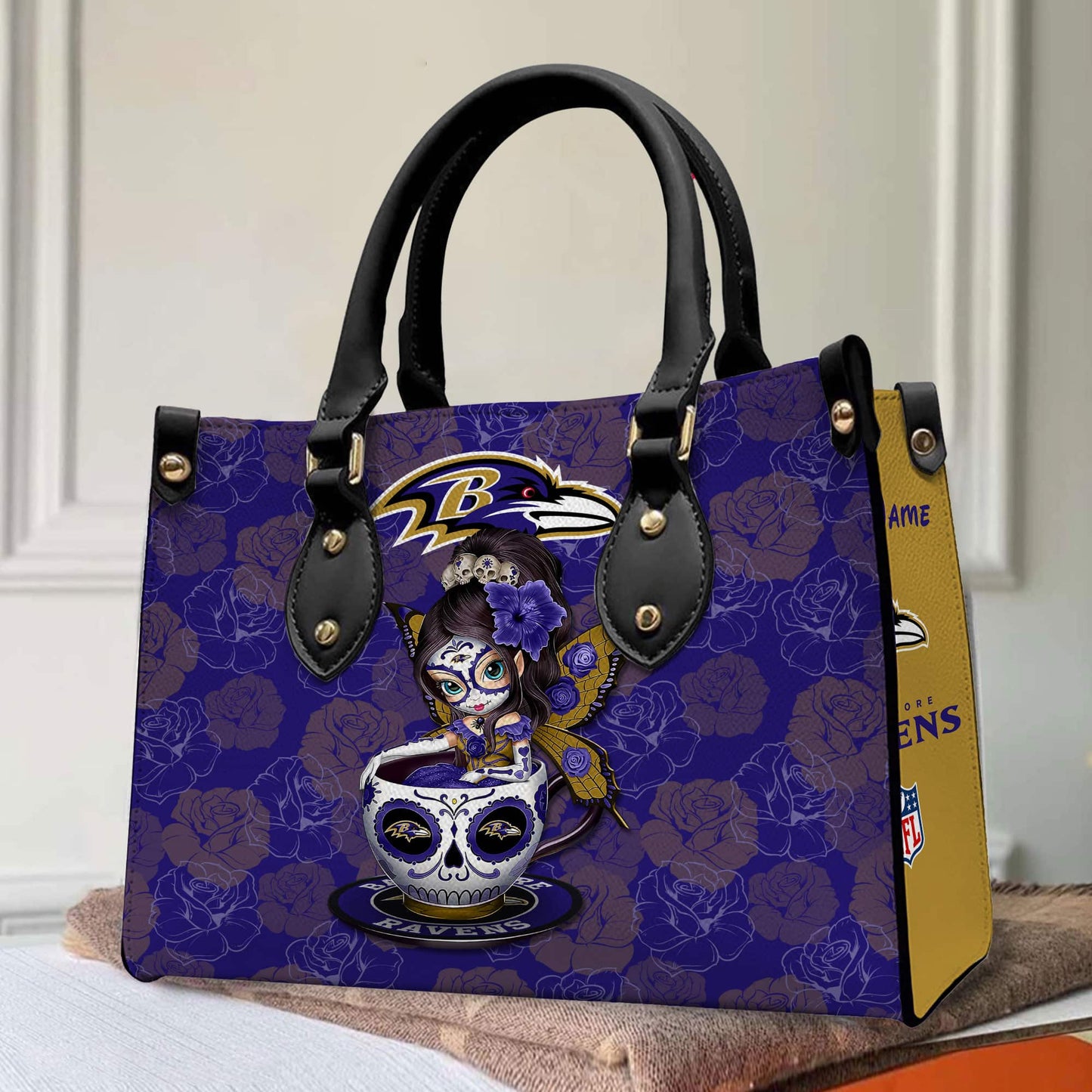 Baltimore Ravens Personalized Leather Hand Bag BB50
