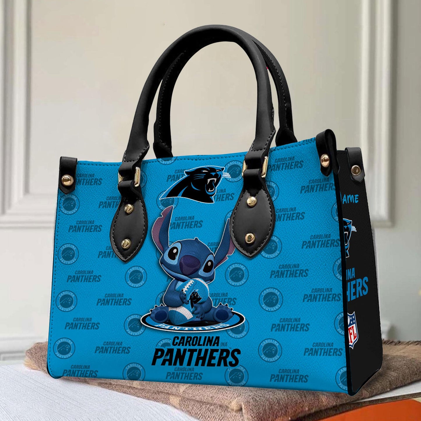Carolina Panthers Personalized Leather Hand Bag BB369