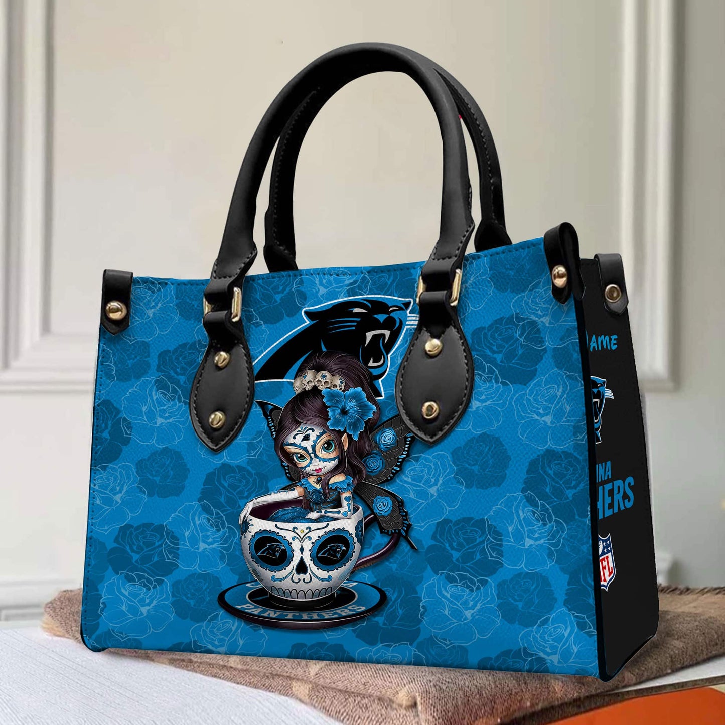 Carolina Panthers Personalized Leather Hand Bag BB52