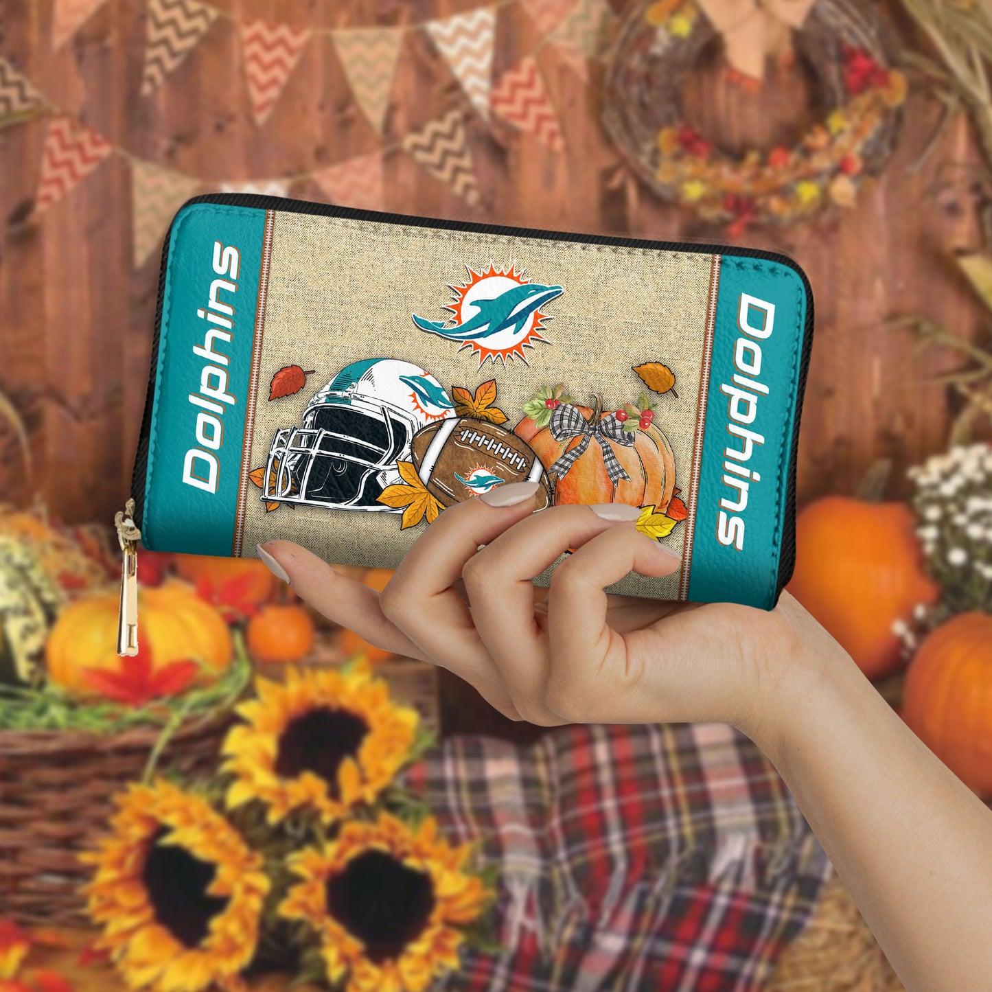 Miami Dolphins Women Zip Around Wallet Perfect Gift AZBTWWL000002