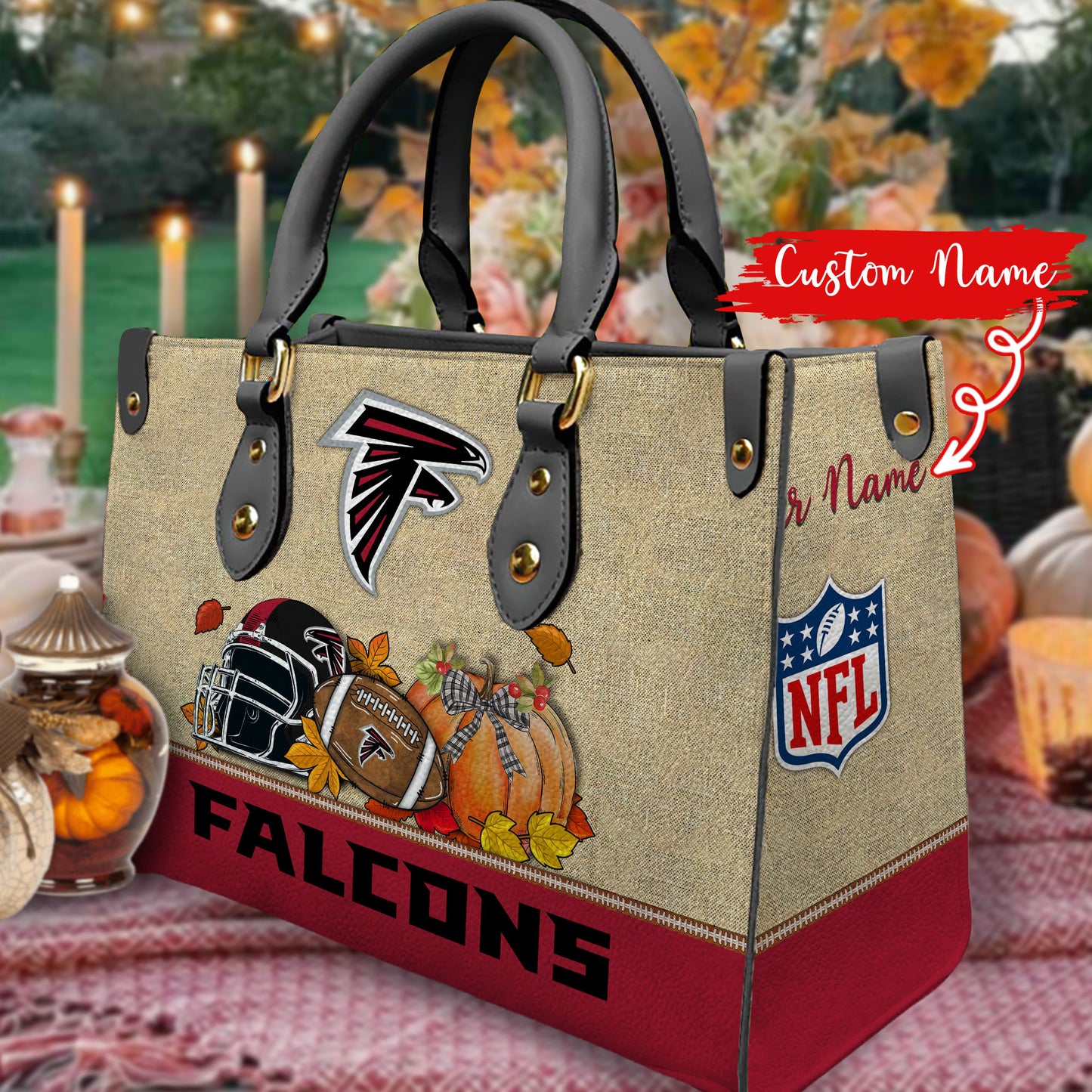 Atlanta Falcons Personalized Leather Hand Bag AZBTLHB000022