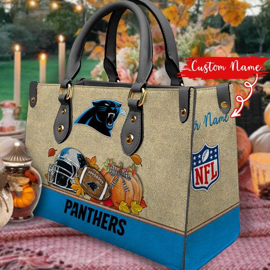 Carolina Panthers Personalized Leather Hand Bag AZBTLHB000019