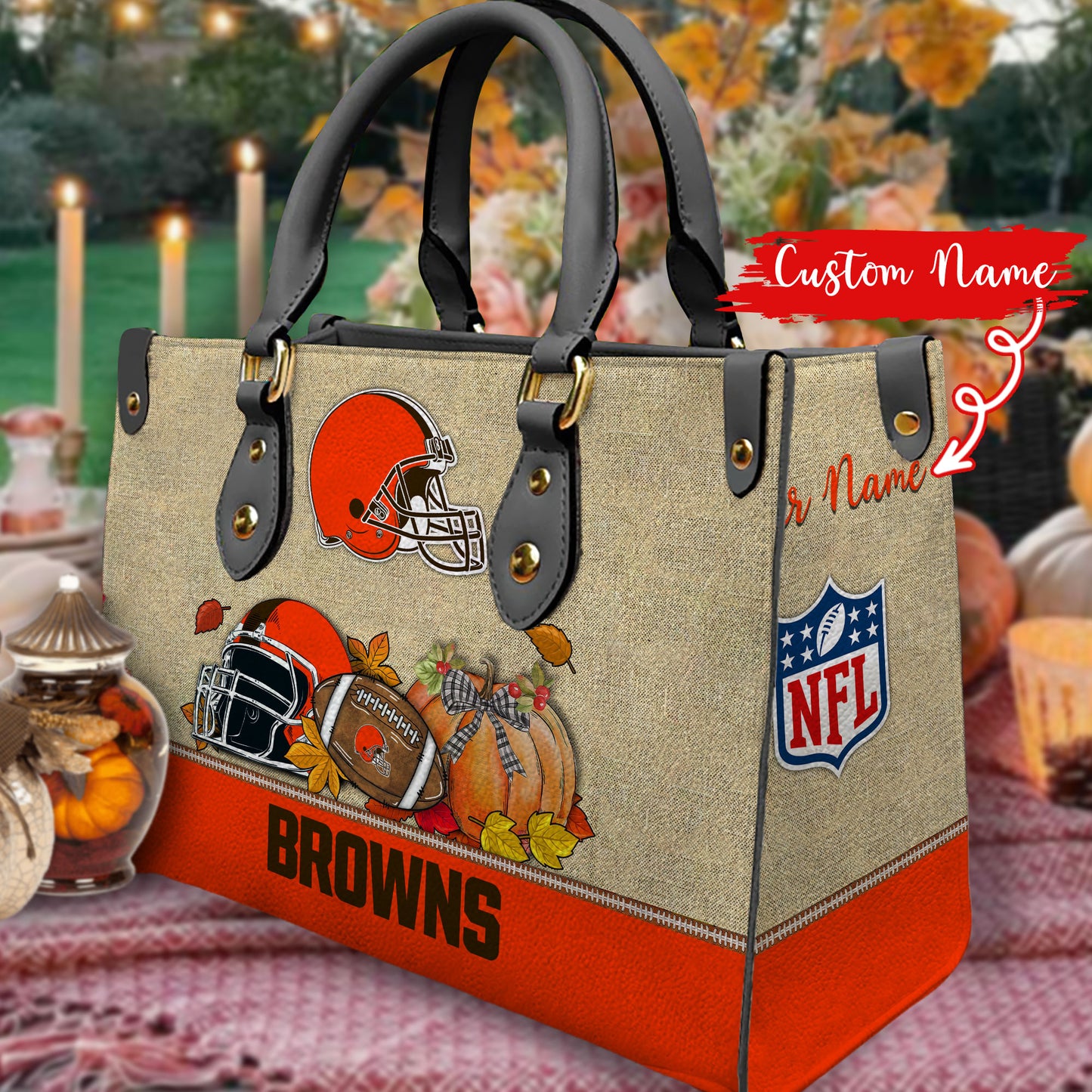 Cleveland Browns Personalized Leather Hand Bag AZBTLHB000024