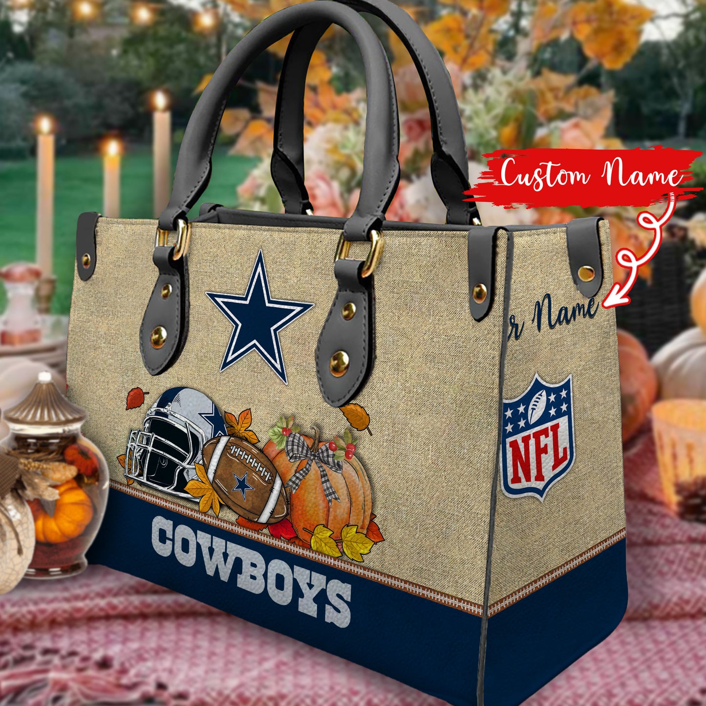 Dallas Cowboys Personalized Leather Hand Bag AZBTLHB000025