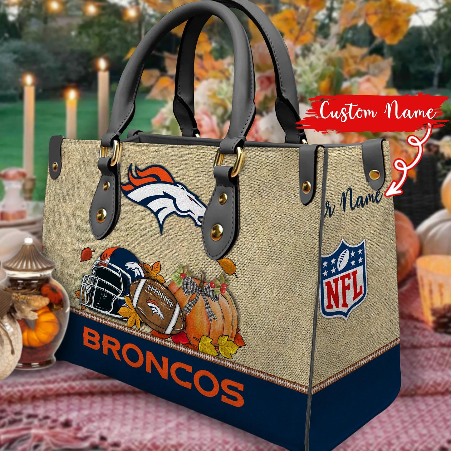 Denver Broncos Personalized Leather Hand Bag AZBTLHB000026