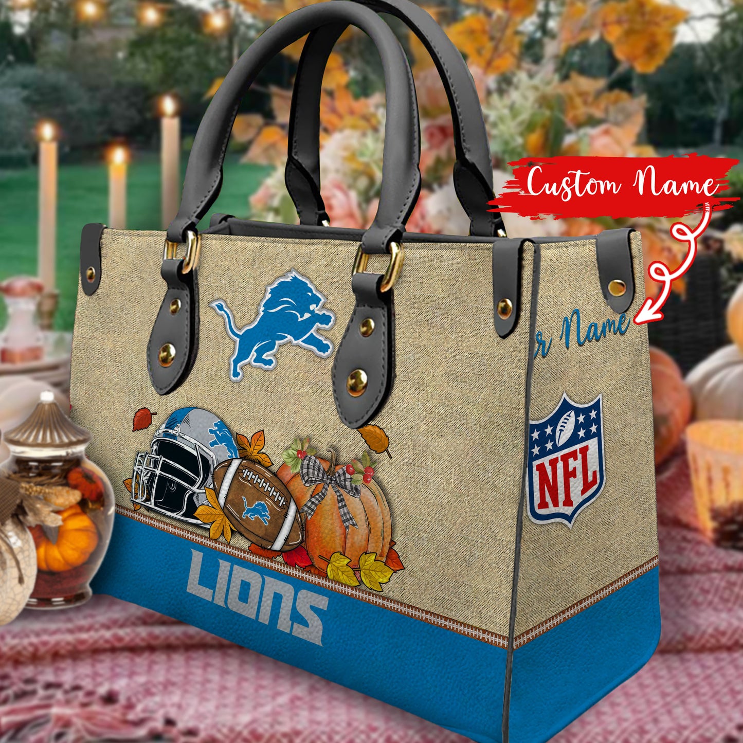 Detroit Lions Personalized Leather Hand Bag AZBTLHB000027