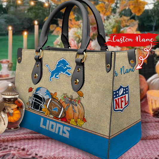 Detroit Lions Personalized Leather Hand Bag AZBTLHB000027