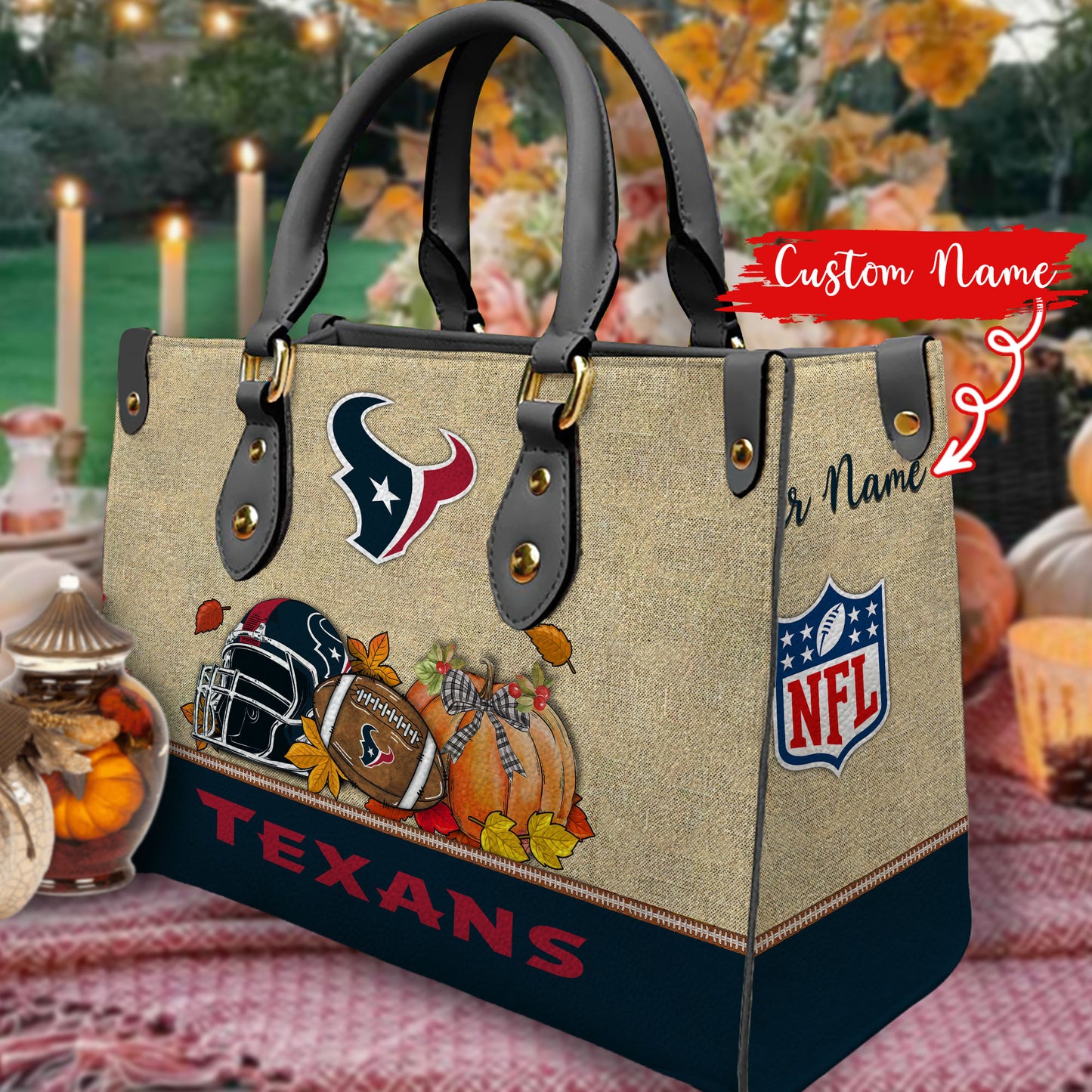 Houston Texans Personalized Leather Hand Bag AZBTLHB000029