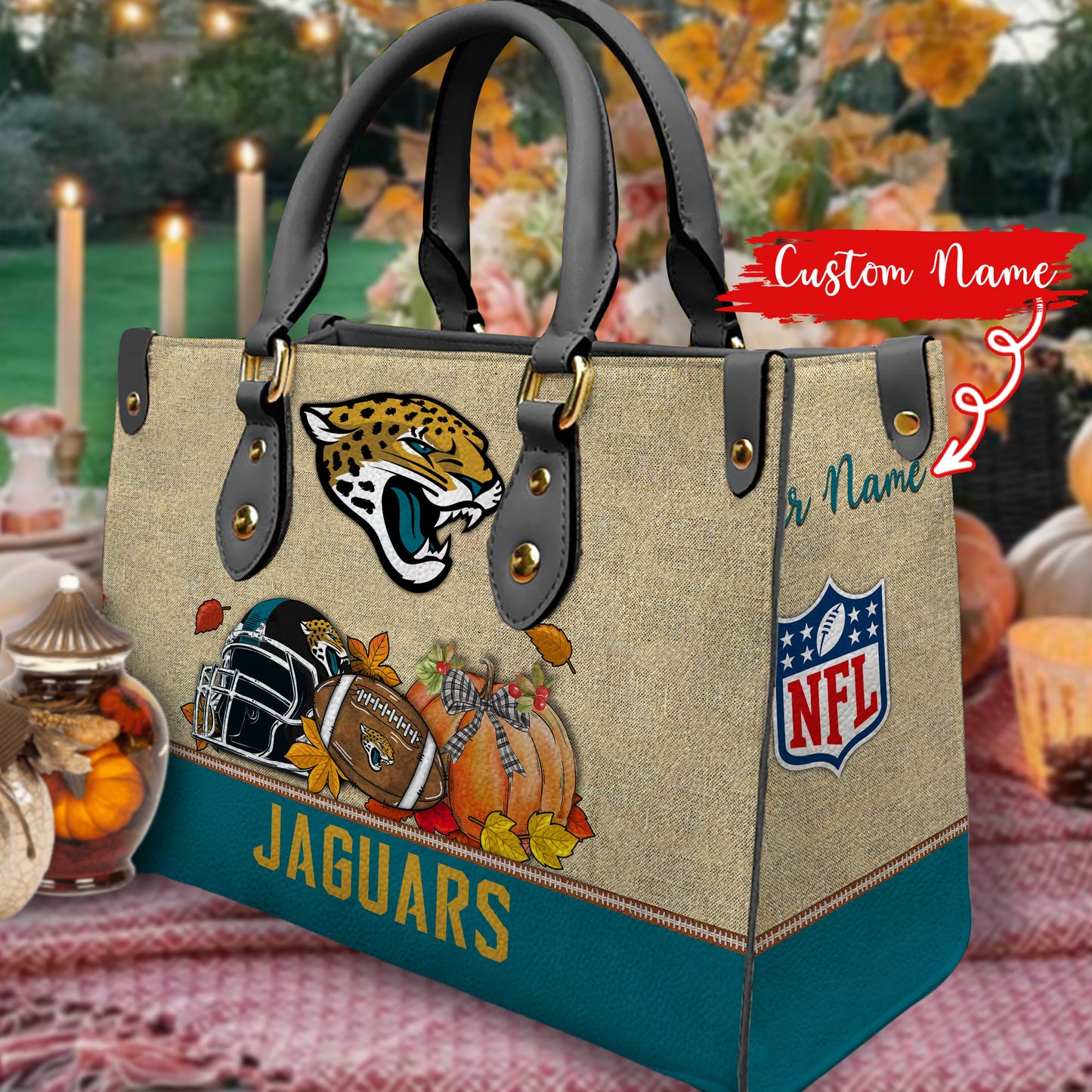 Jacksonville Jaguars Personalized Leather Hand Bag AZBTLHB000031