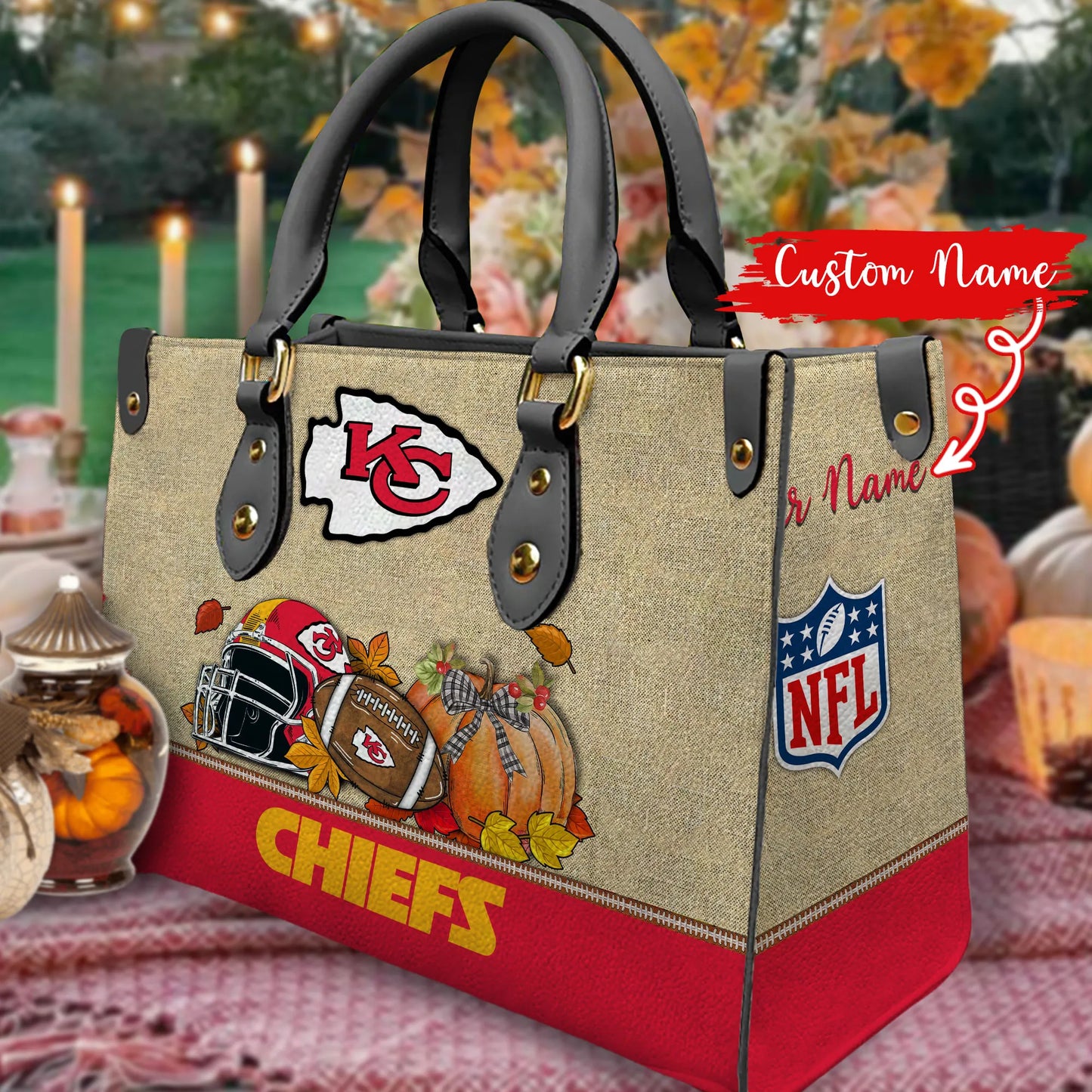 Kansas City Chiefs Personalized Leather Hand Bag AZBTLHB000032