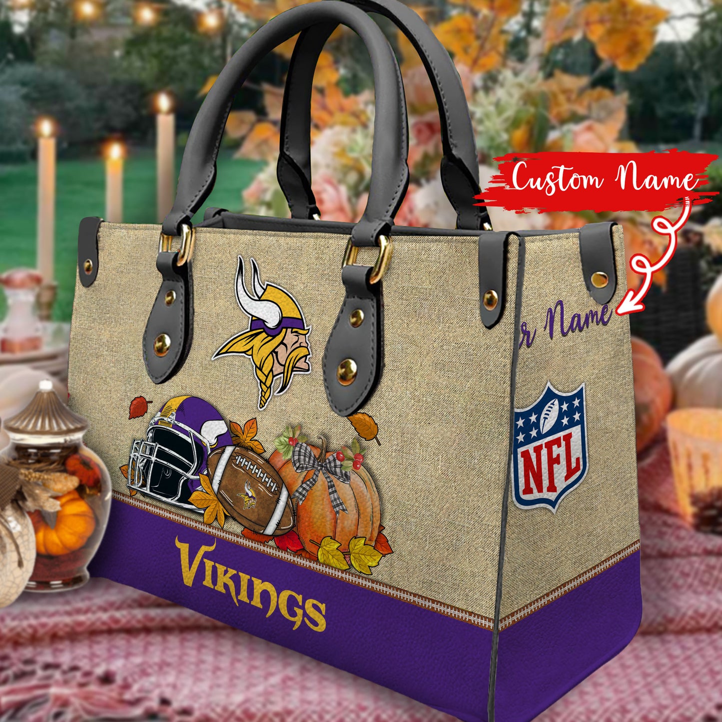 Minnesota Vikings Personalized Leather Hand Bag AZBTLHB000004