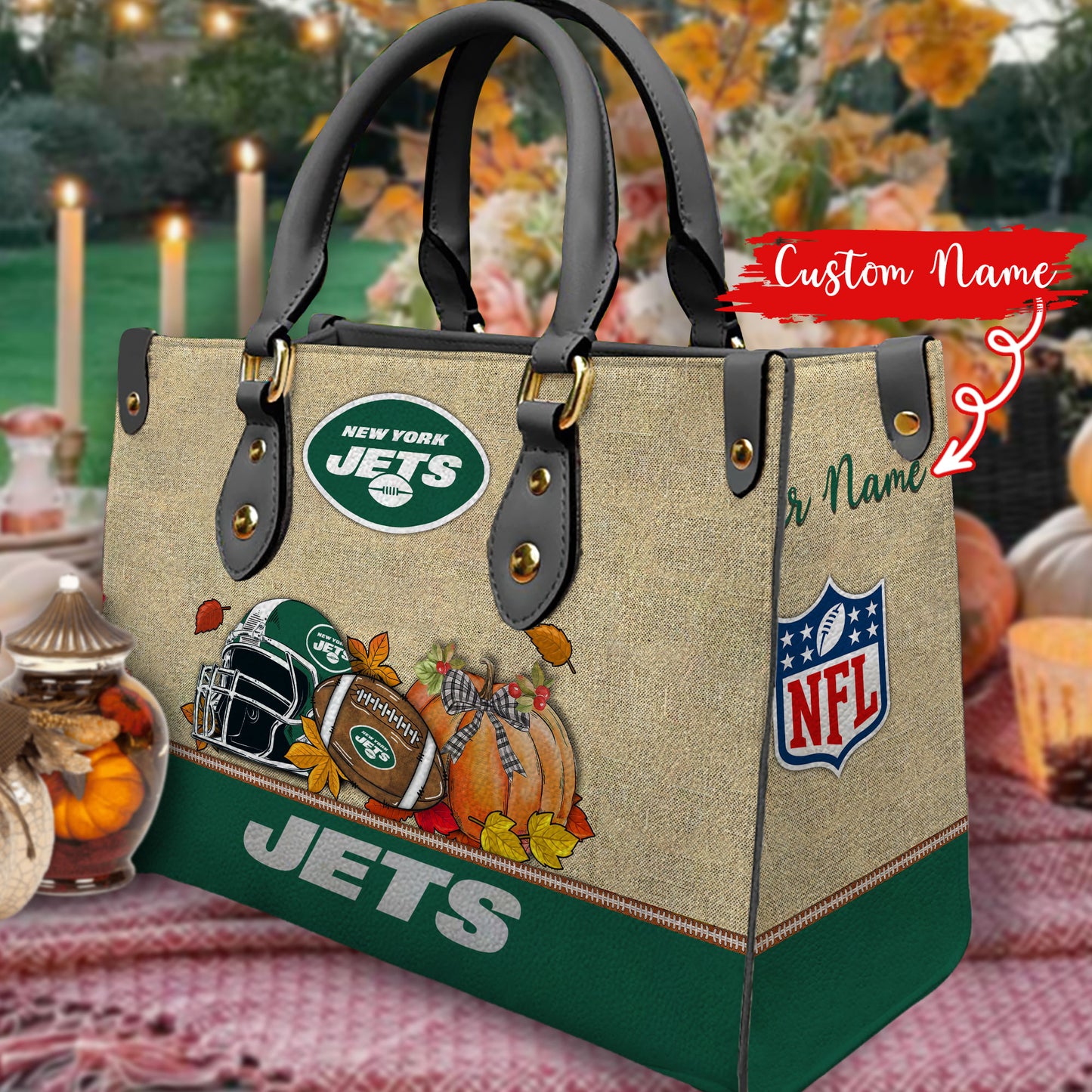 New York Jets Personalized Leather Hand Bag AZBTLHB000007