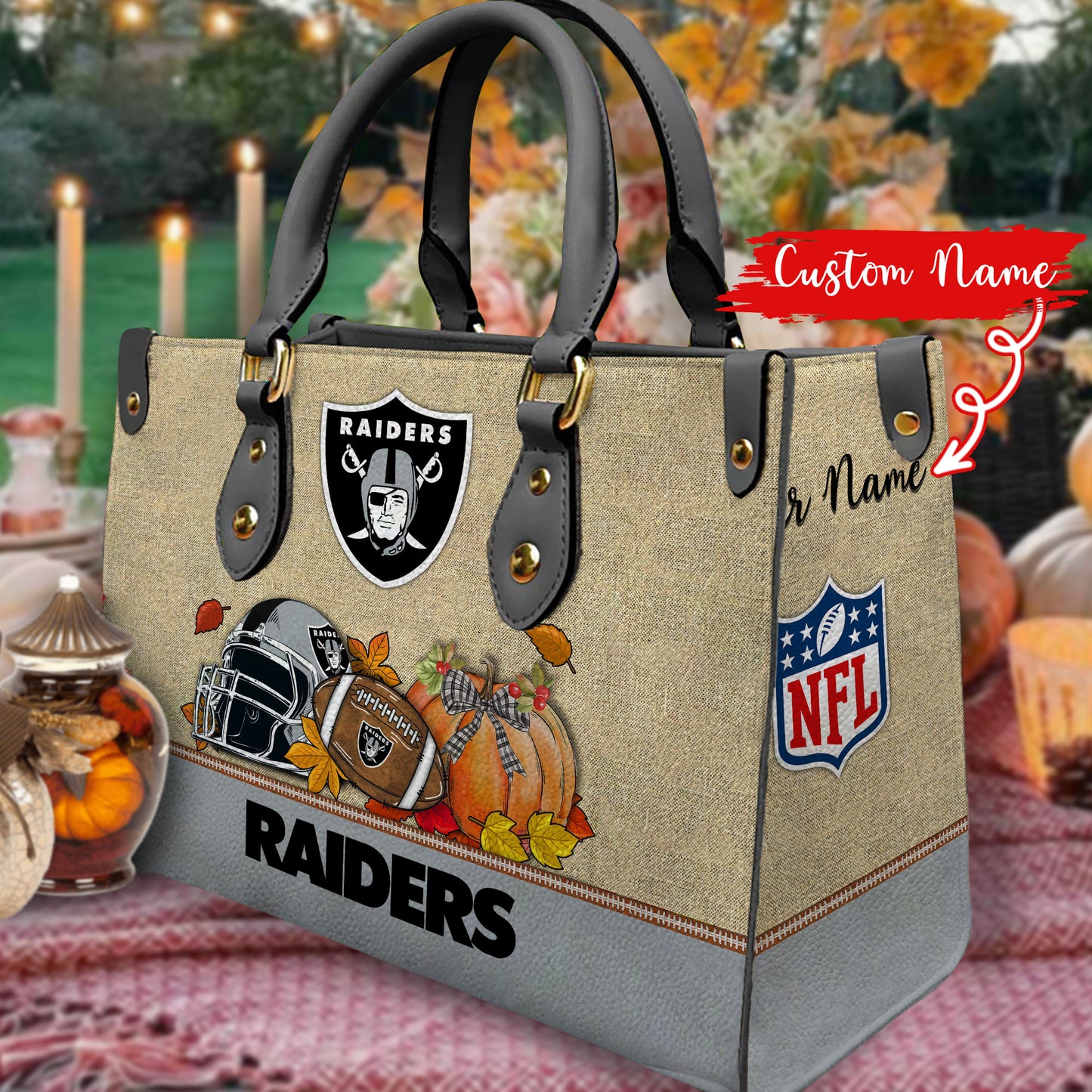 Las Vegas Raiders Personalized Leather Hand Bag AZBTLHB000008
