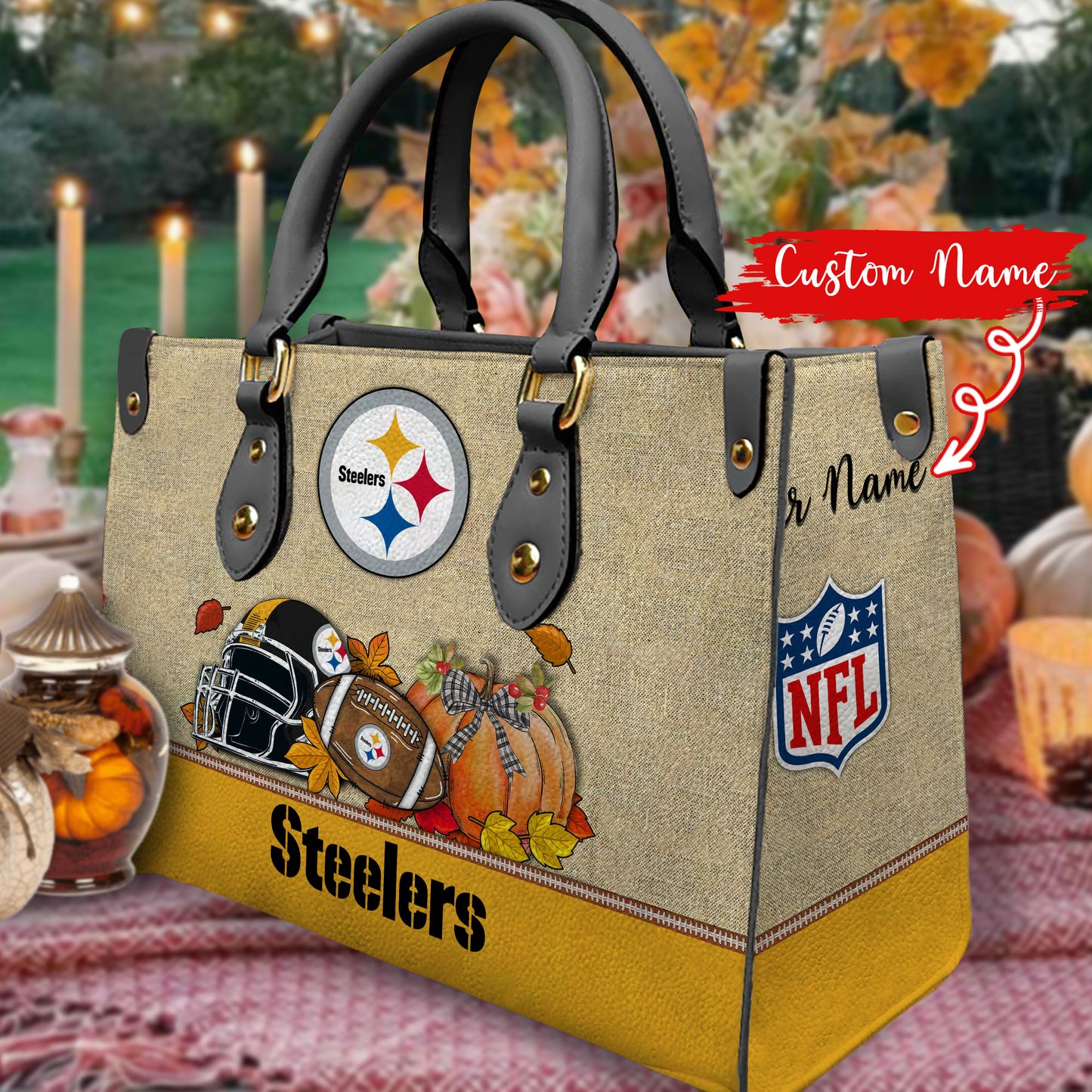 Pittsburgh Steelers Personalized Leather Hand Bag AZBTLHB000010