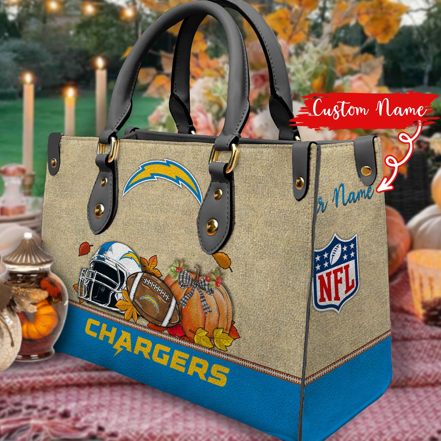 Los Angeles Chargers Personalized Leather Hand Bag AZBTLHB000012